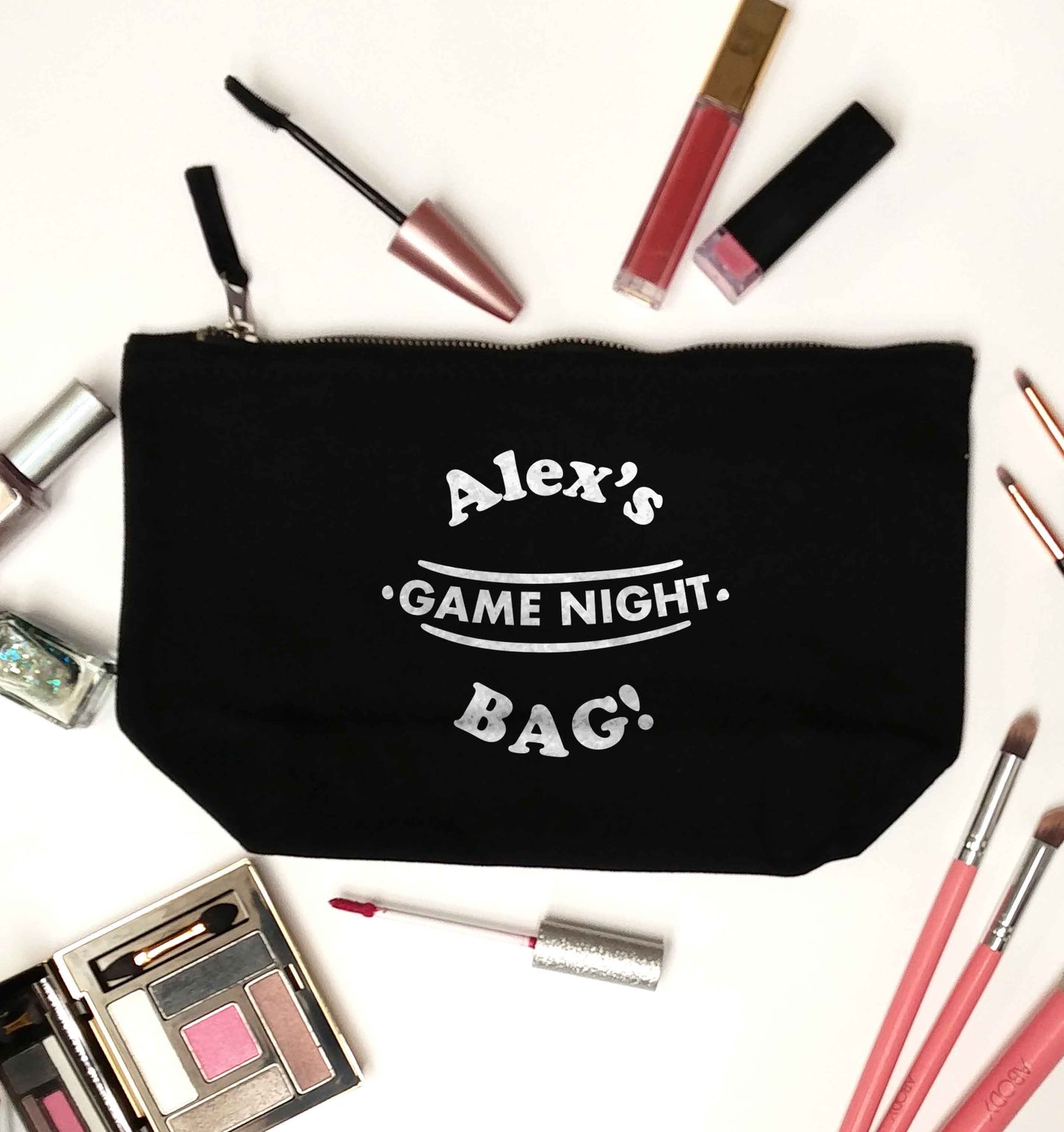 Personalised game night bag black makeup bag