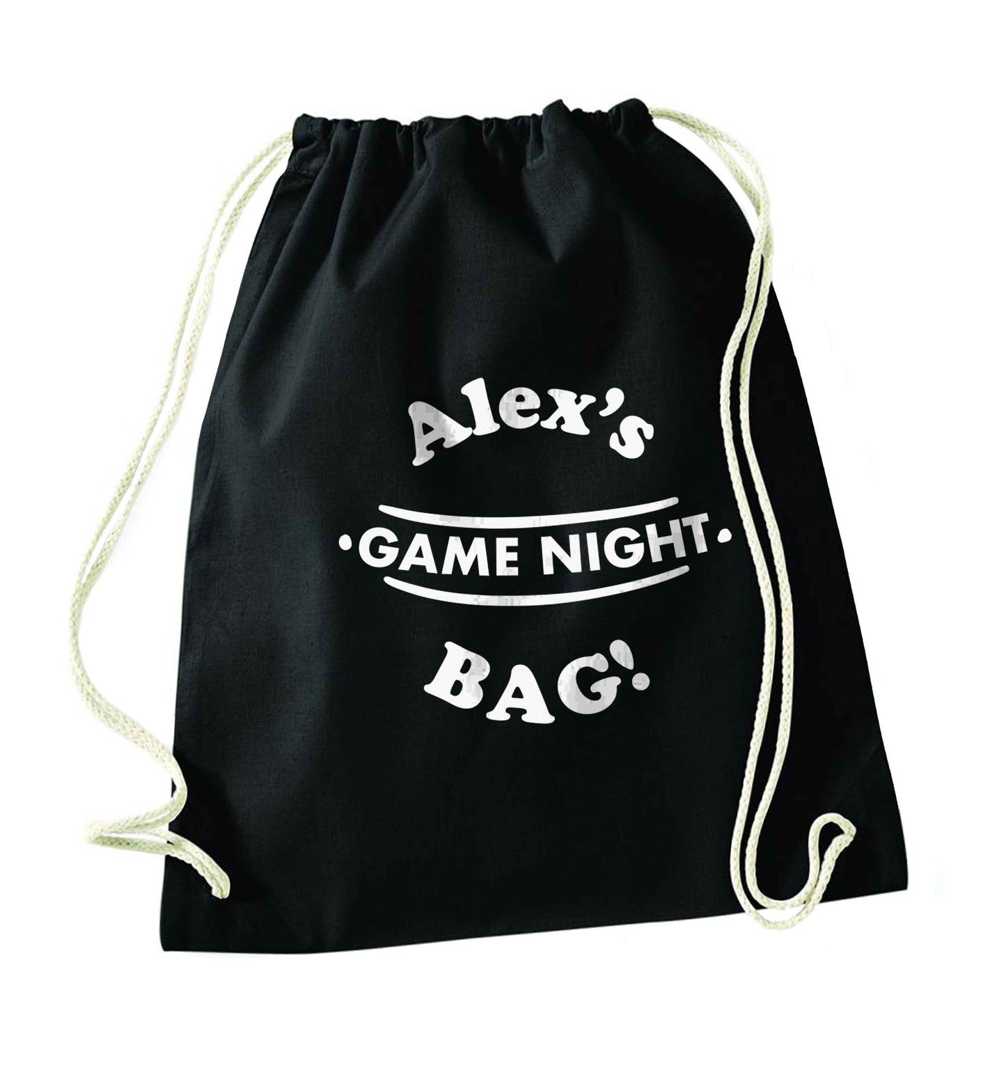Personalised game night bag black drawstring bag