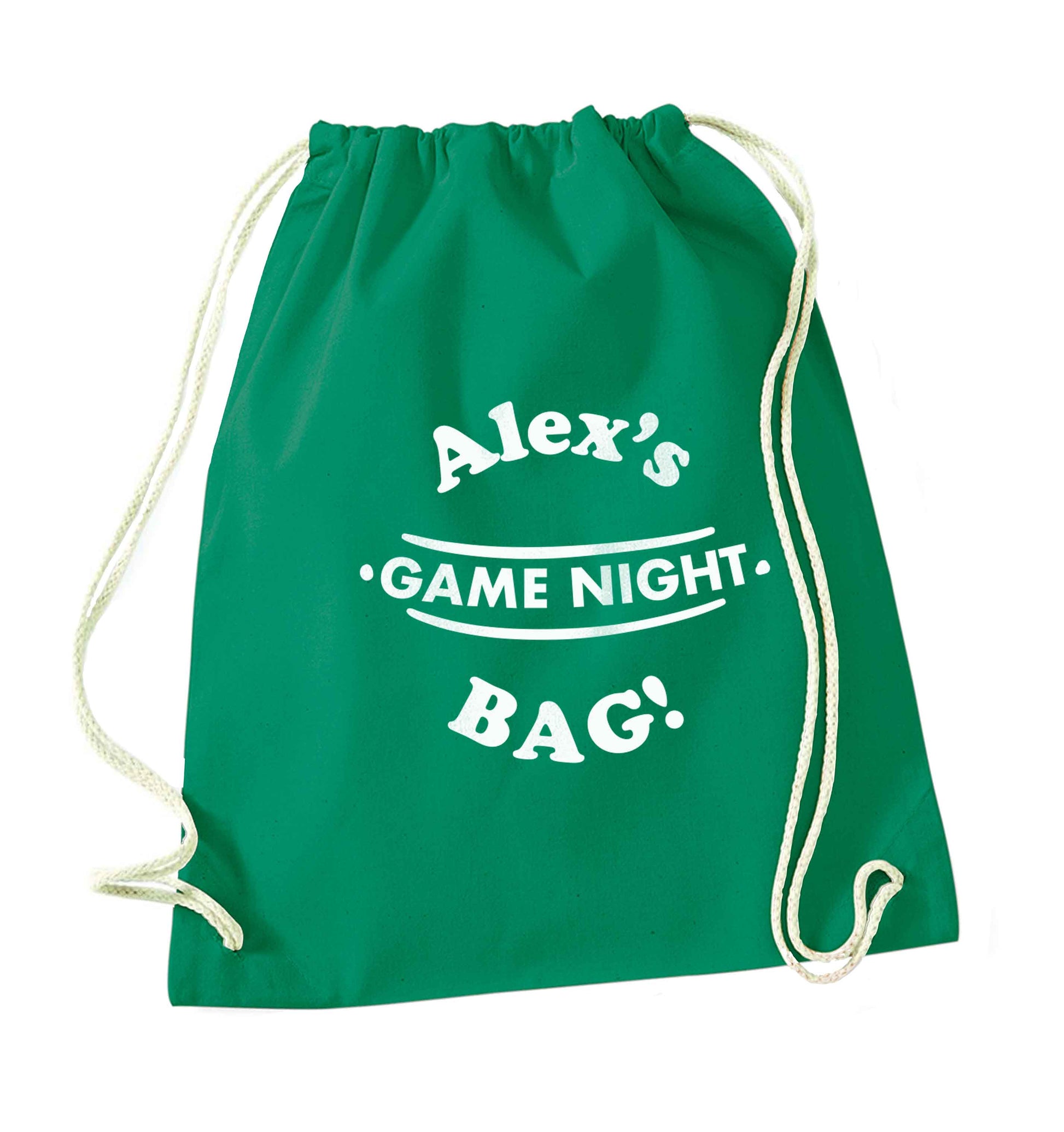 Personalised game night bag green drawstring bag