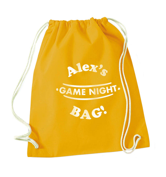 Personalised game night bag mustard drawstring bag