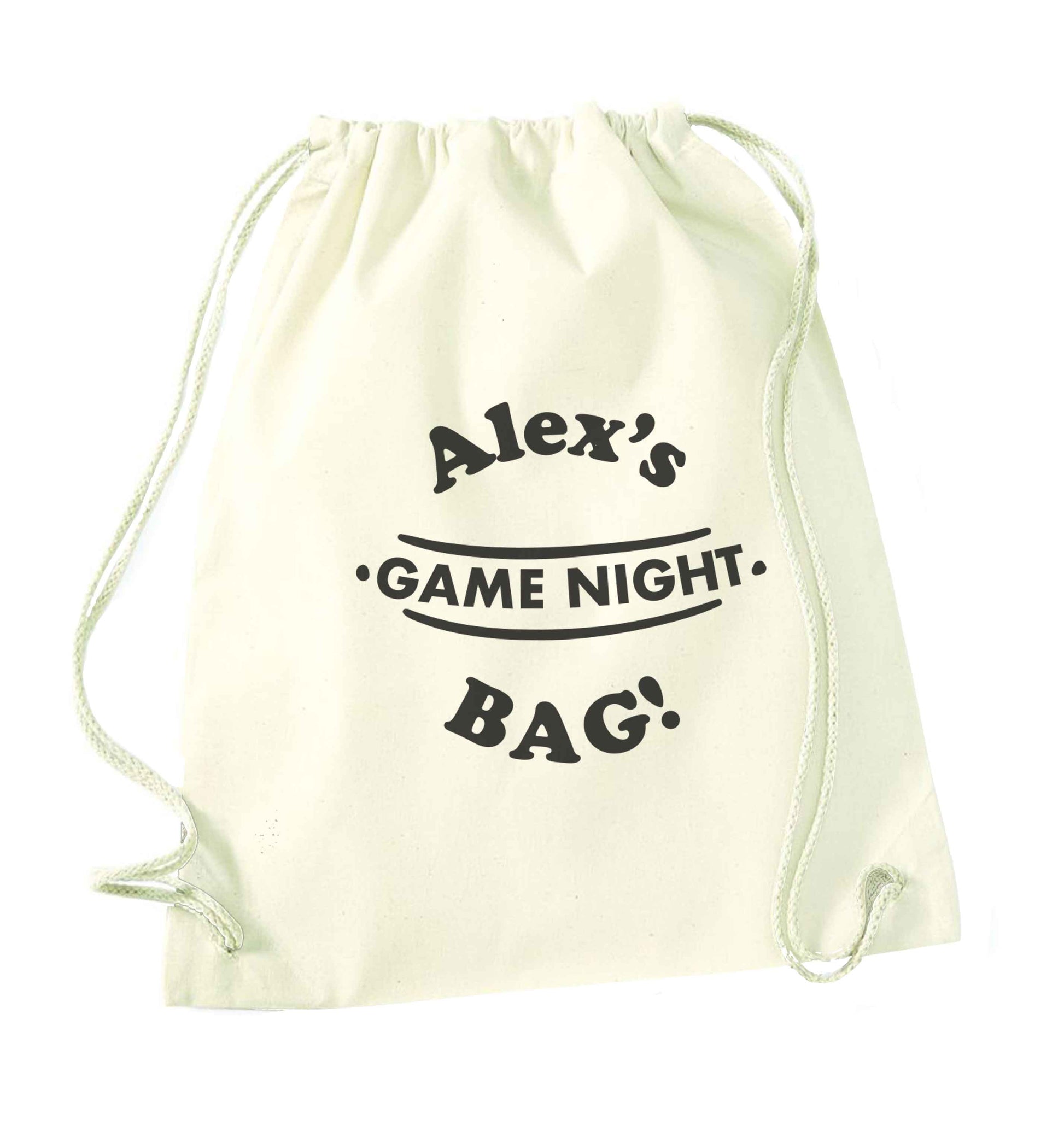 Personalised game night bag natural drawstring bag