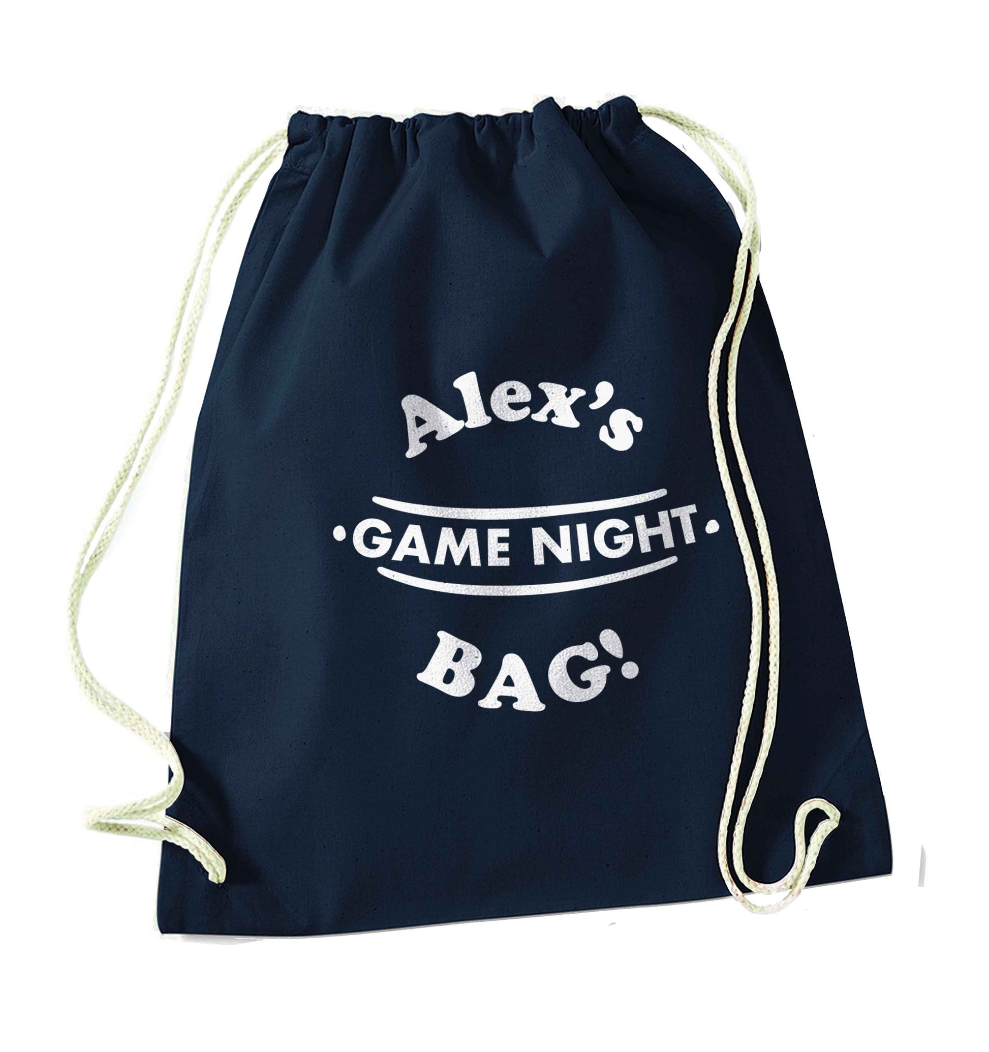 Personalised game night bag navy drawstring bag