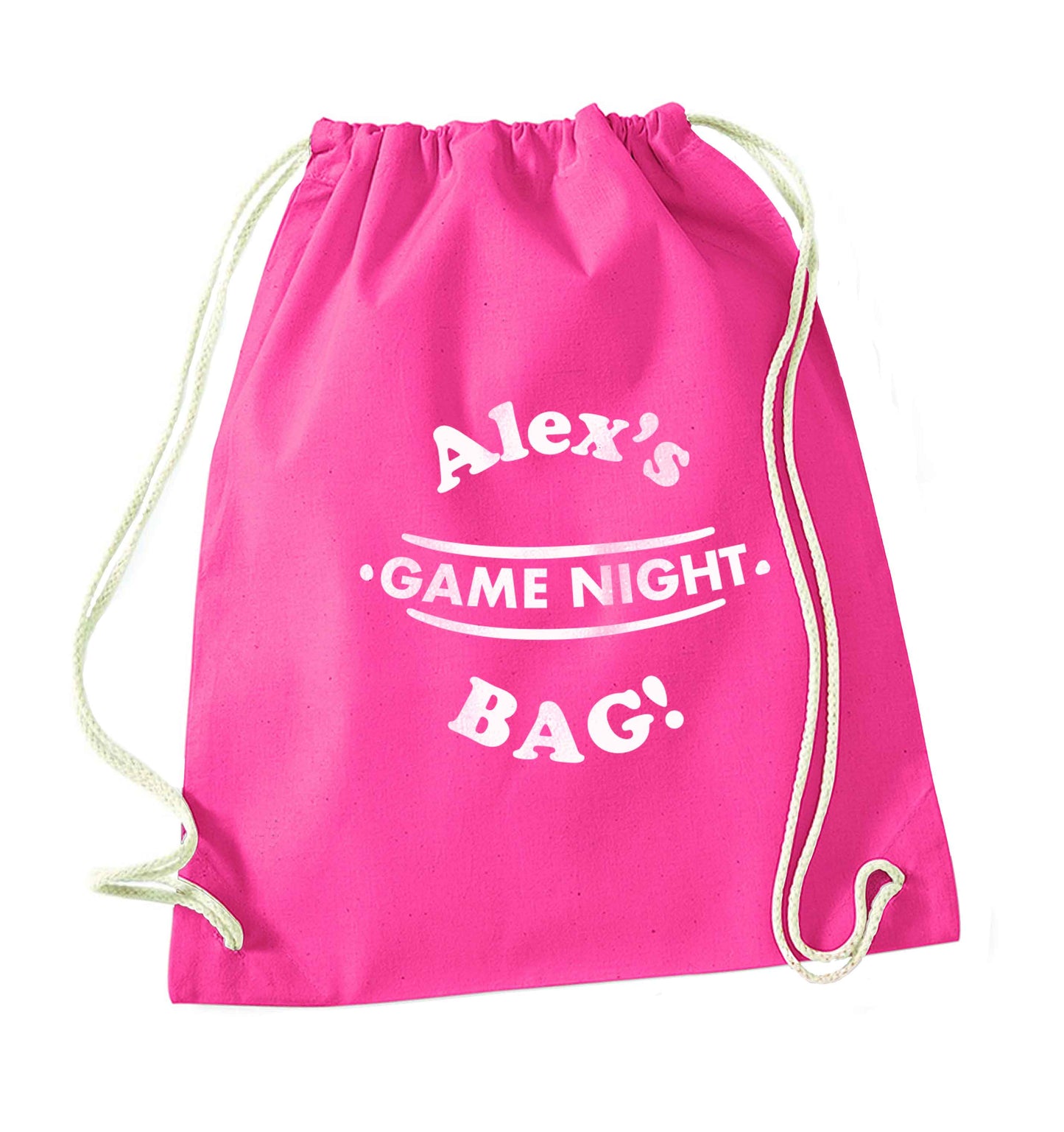 Personalised game night bag pink drawstring bag