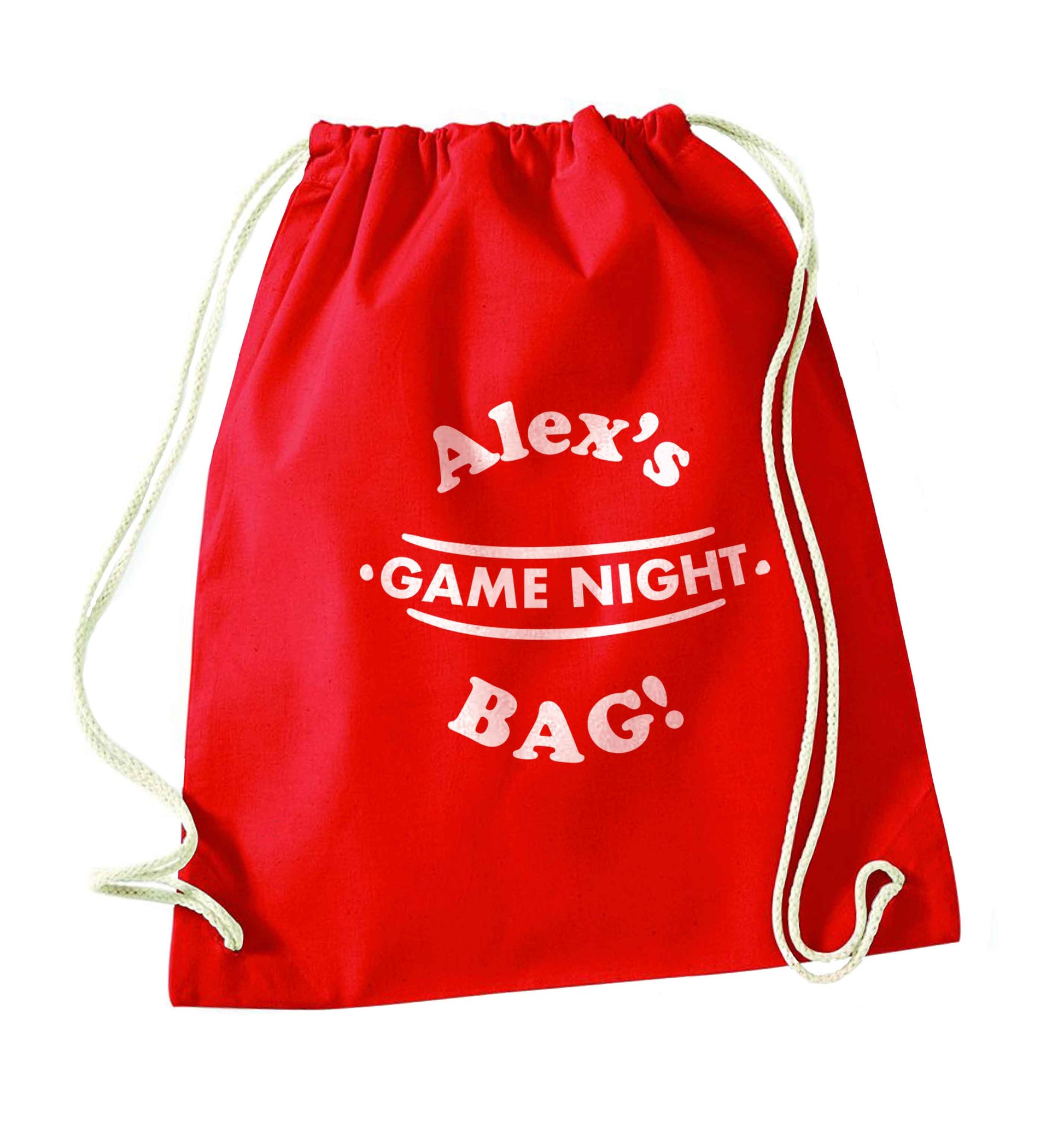 Personalised game night bag red drawstring bag 