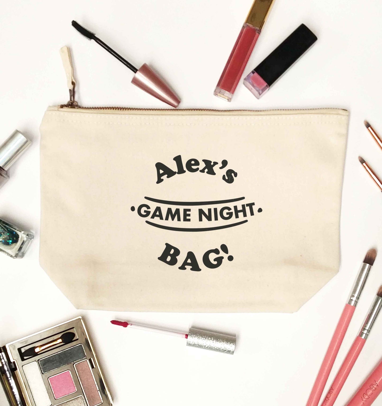 Personalised game night bag natural makeup bag