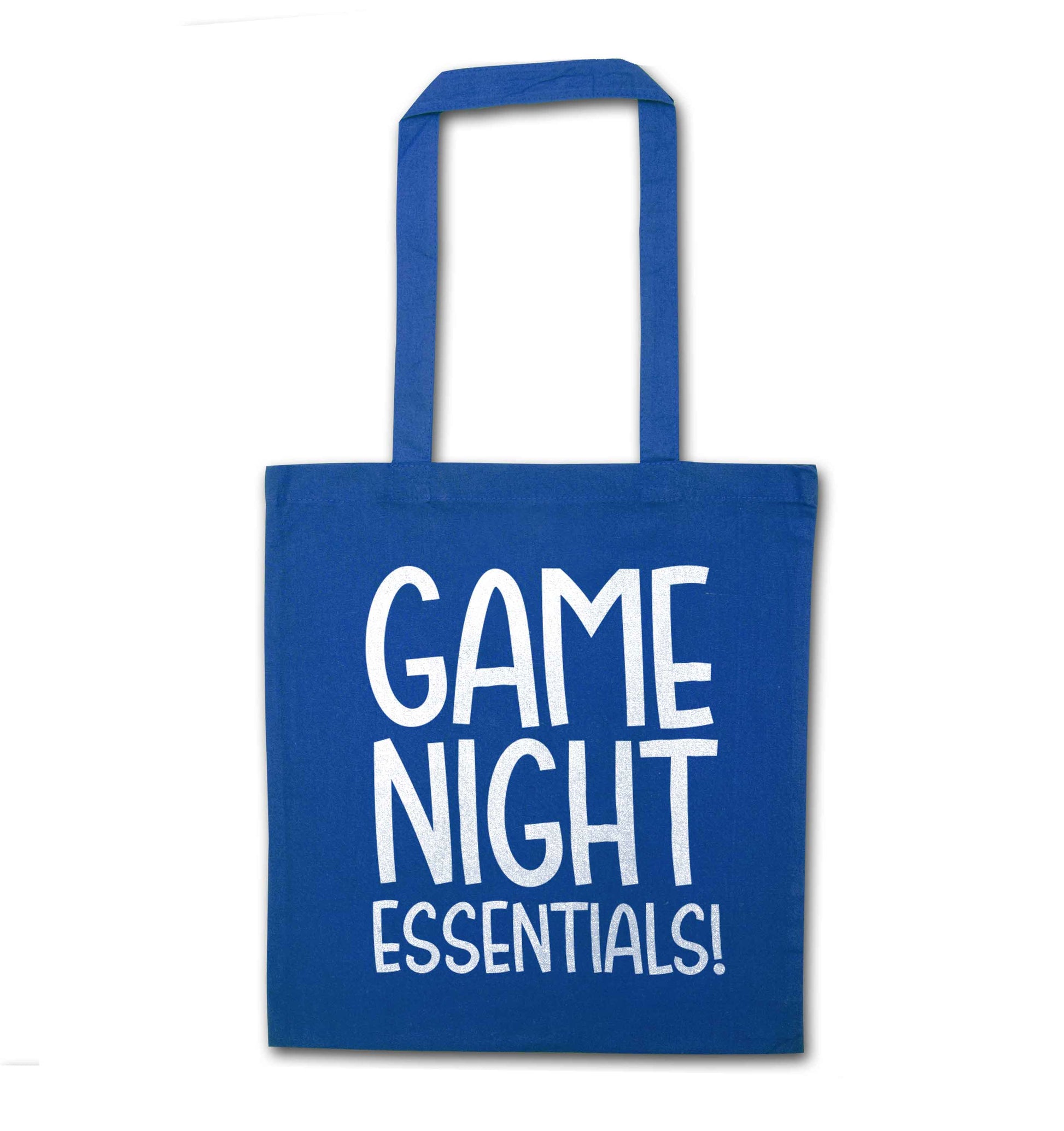 Game night essentials blue tote bag