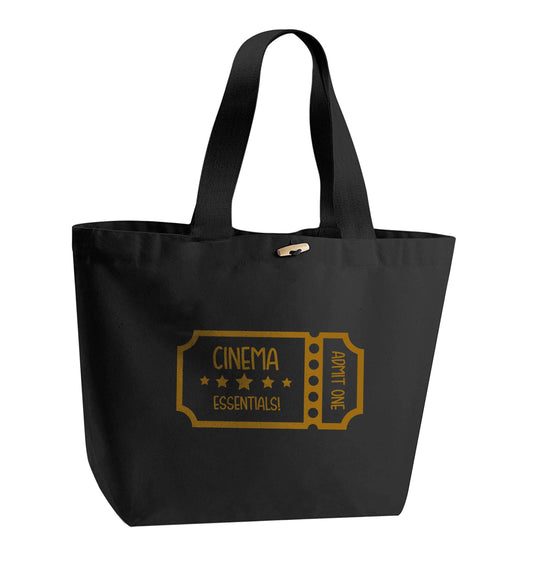 Cinema essentials organic cotton premium tote bag with wooden toggle in black