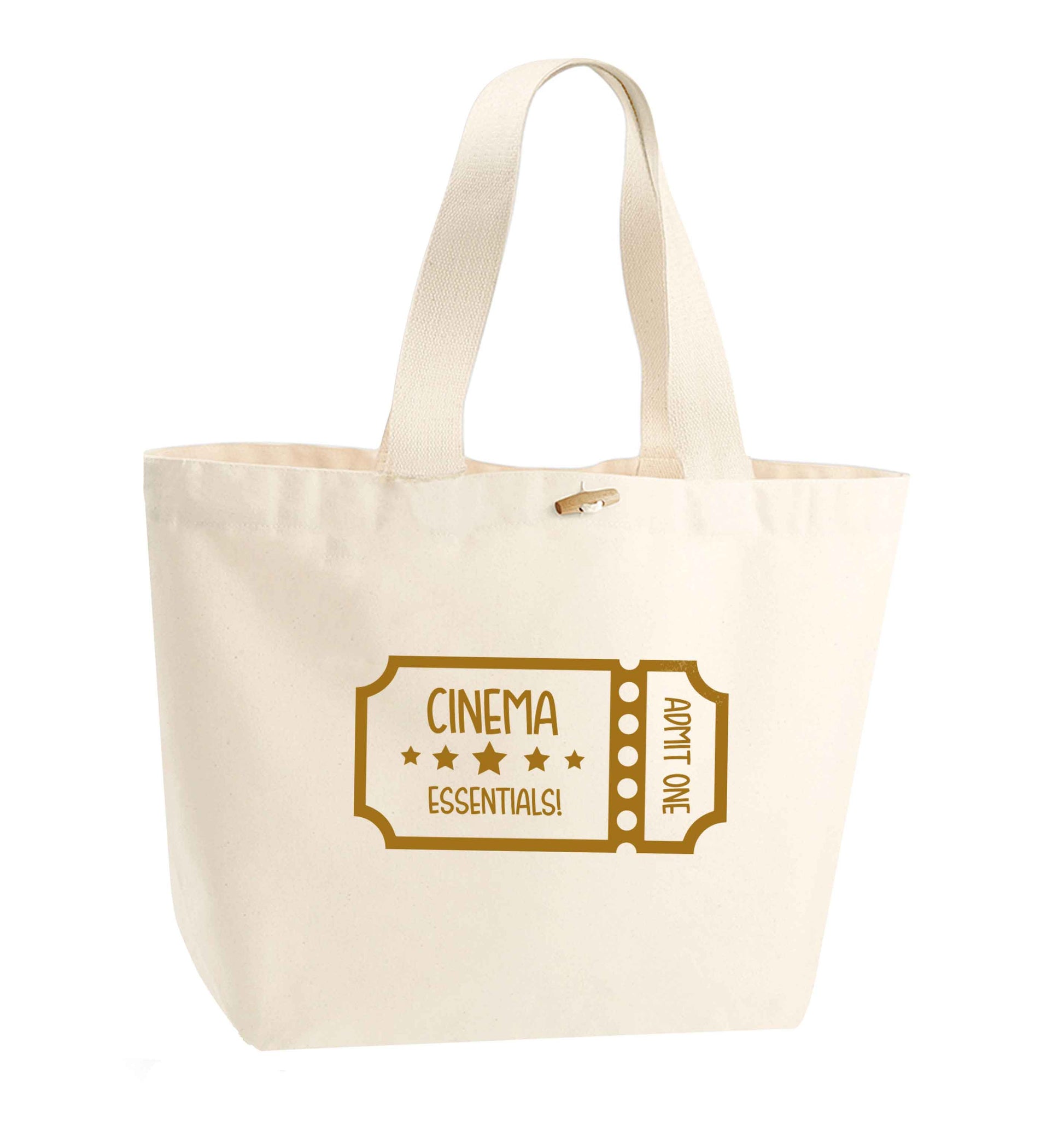 Cinema essentials organic cotton premium tote bag with wooden toggle in natural