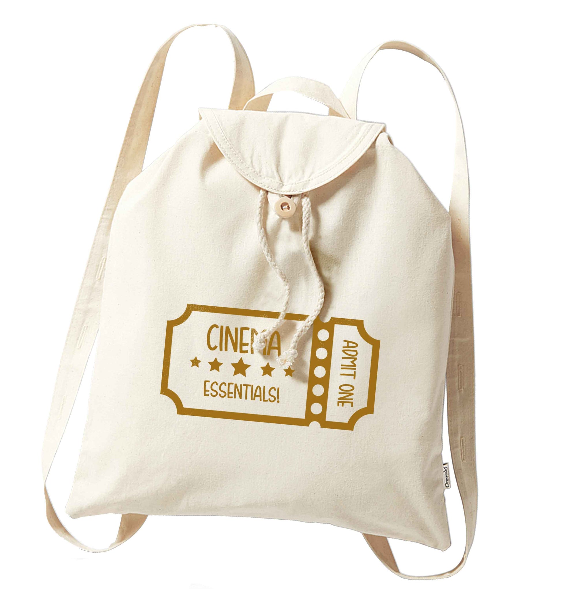 Cinema essentials organic cotton backpack tote with wooden buttons in natural