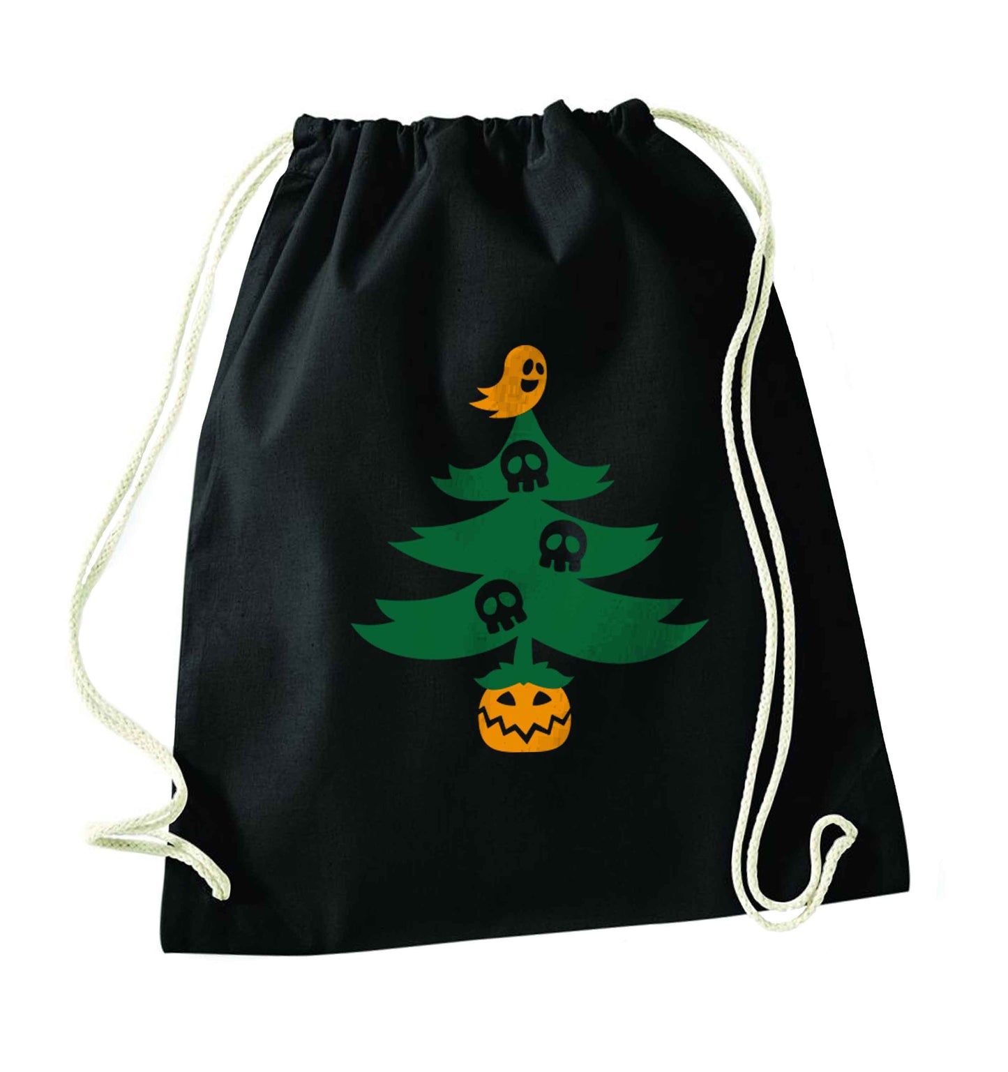 Halloween Christmas tree black drawstring bag