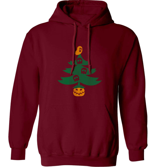 Halloween Christmas tree adults unisex maroon hoodie 2XL