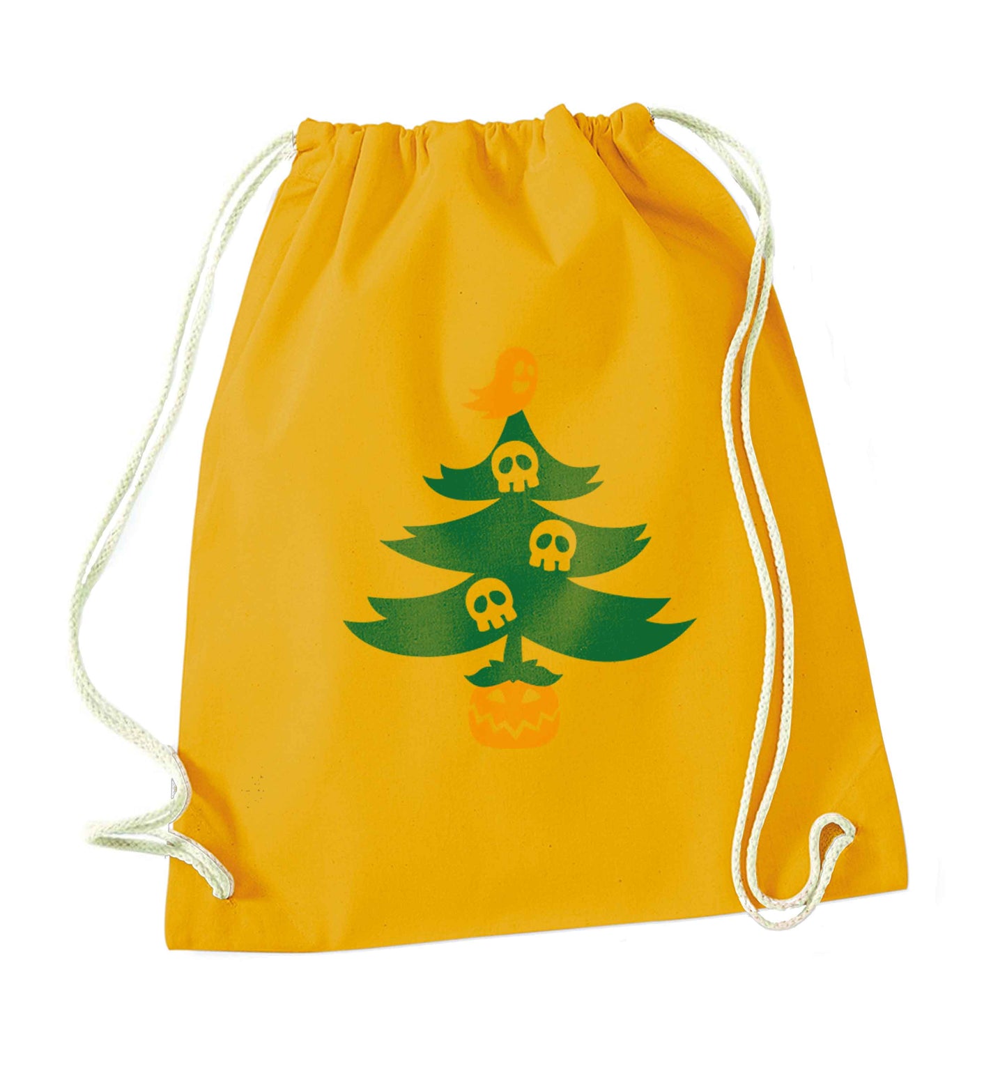 Halloween Christmas tree mustard drawstring bag