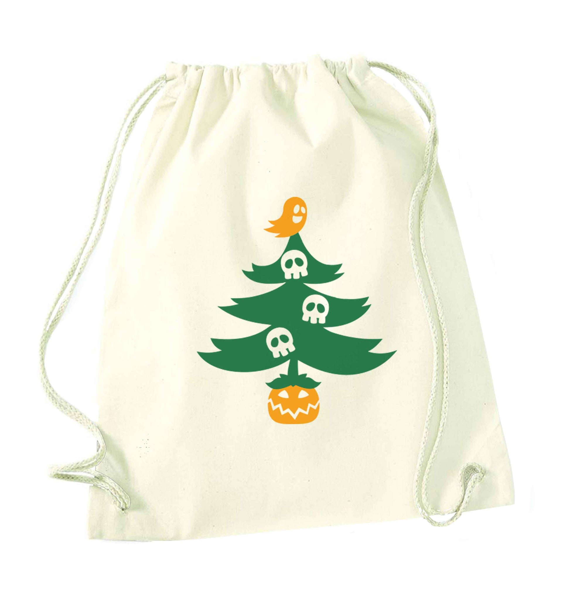 Halloween Christmas tree natural drawstring bag