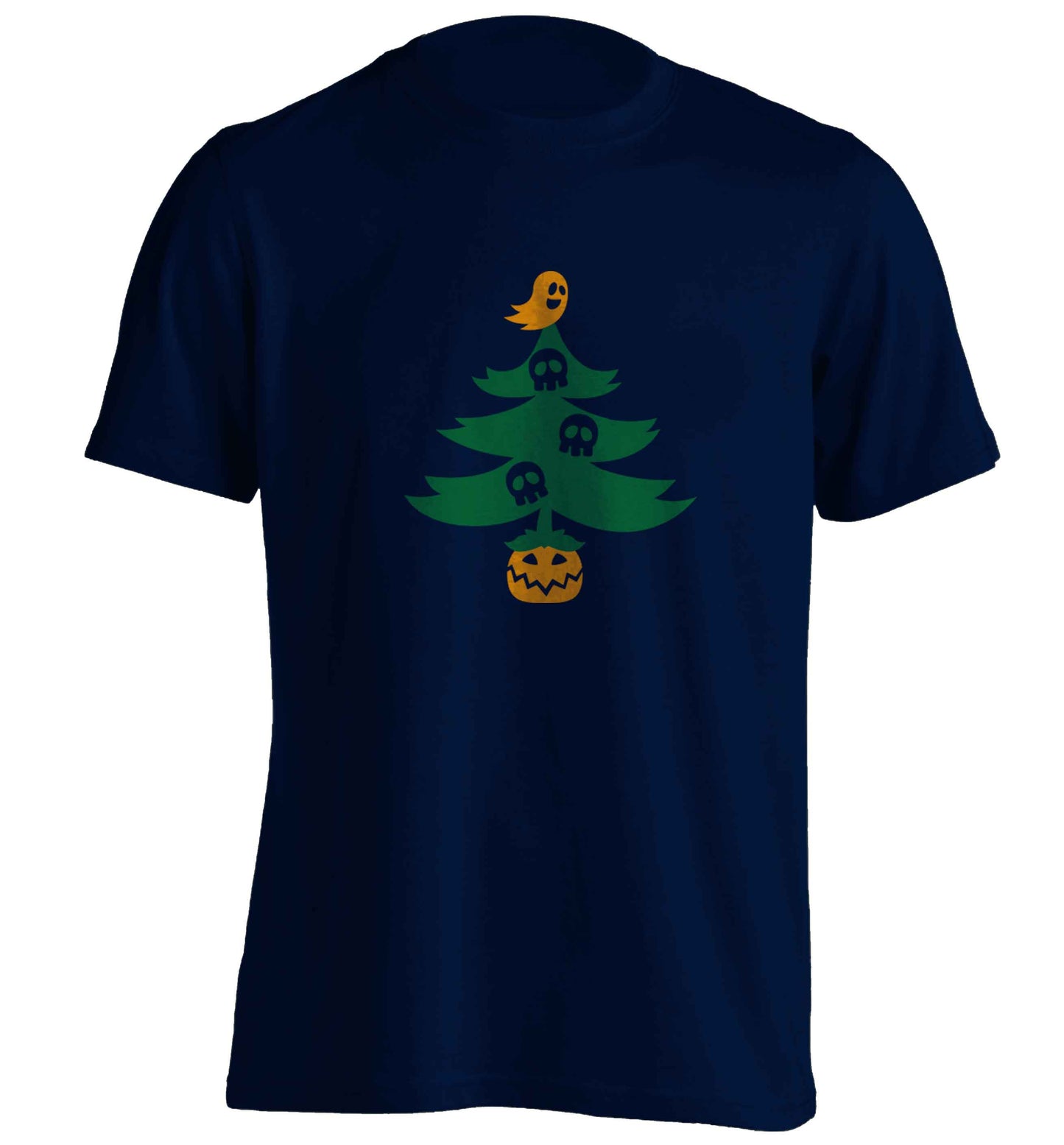 Halloween Christmas tree adults unisex navy Tshirt 2XL