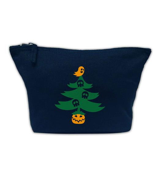 Halloween Christmas tree navy makeup bag