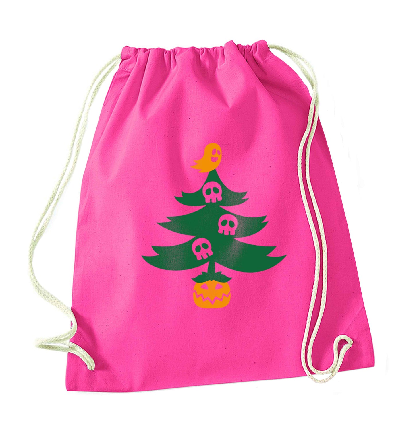Halloween Christmas tree pink drawstring bag