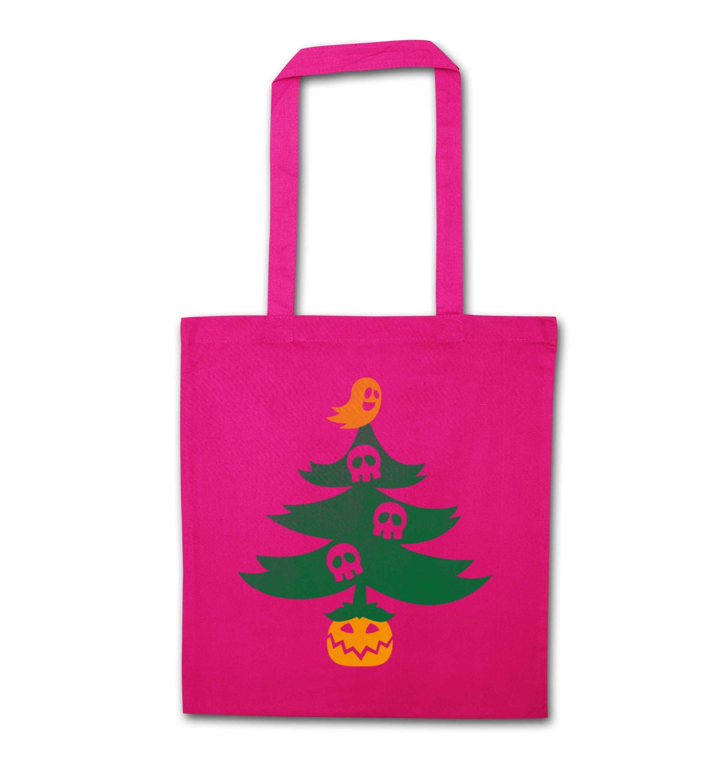 Halloween Christmas tree pink tote bag