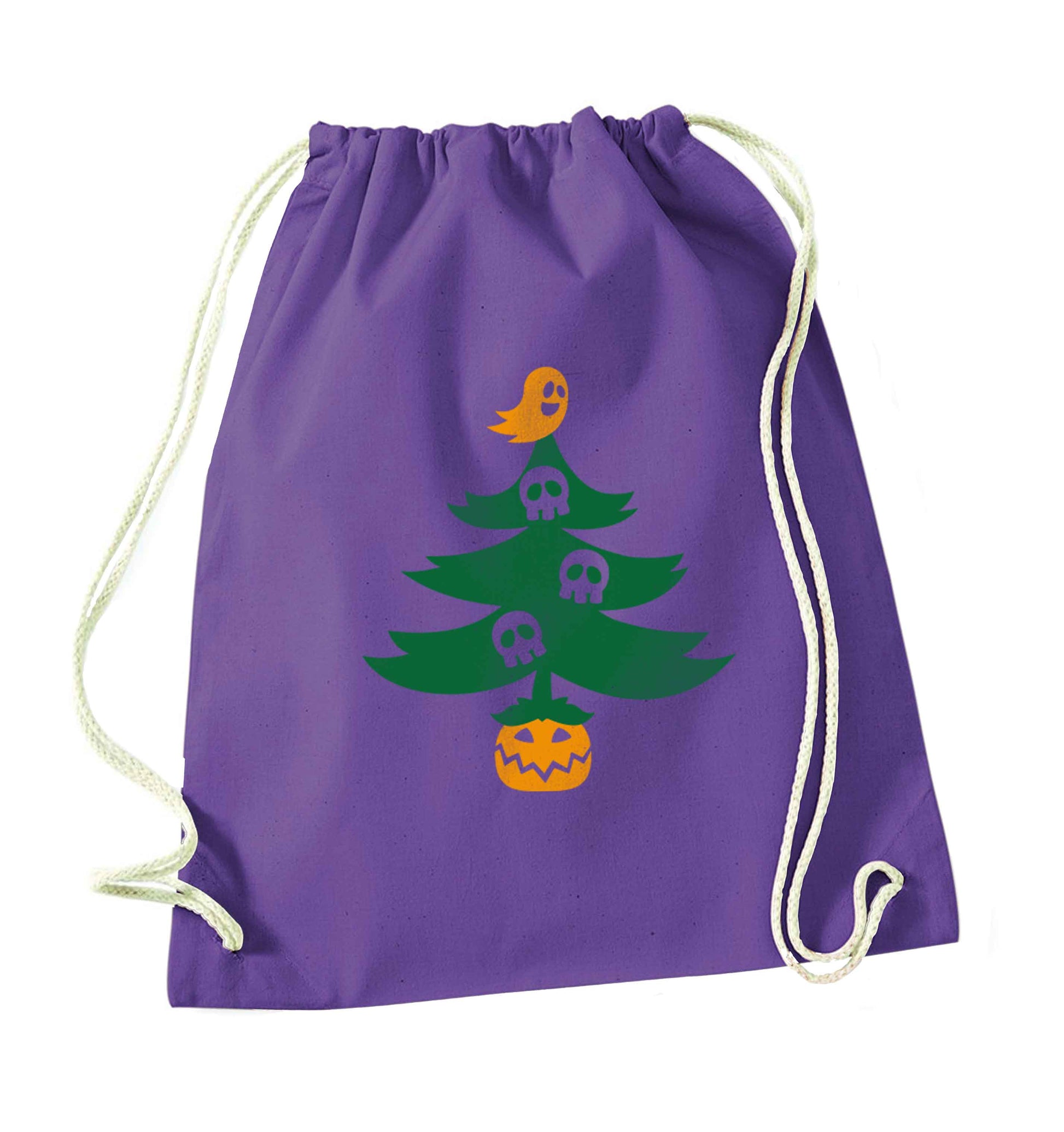Halloween Christmas tree purple drawstring bag