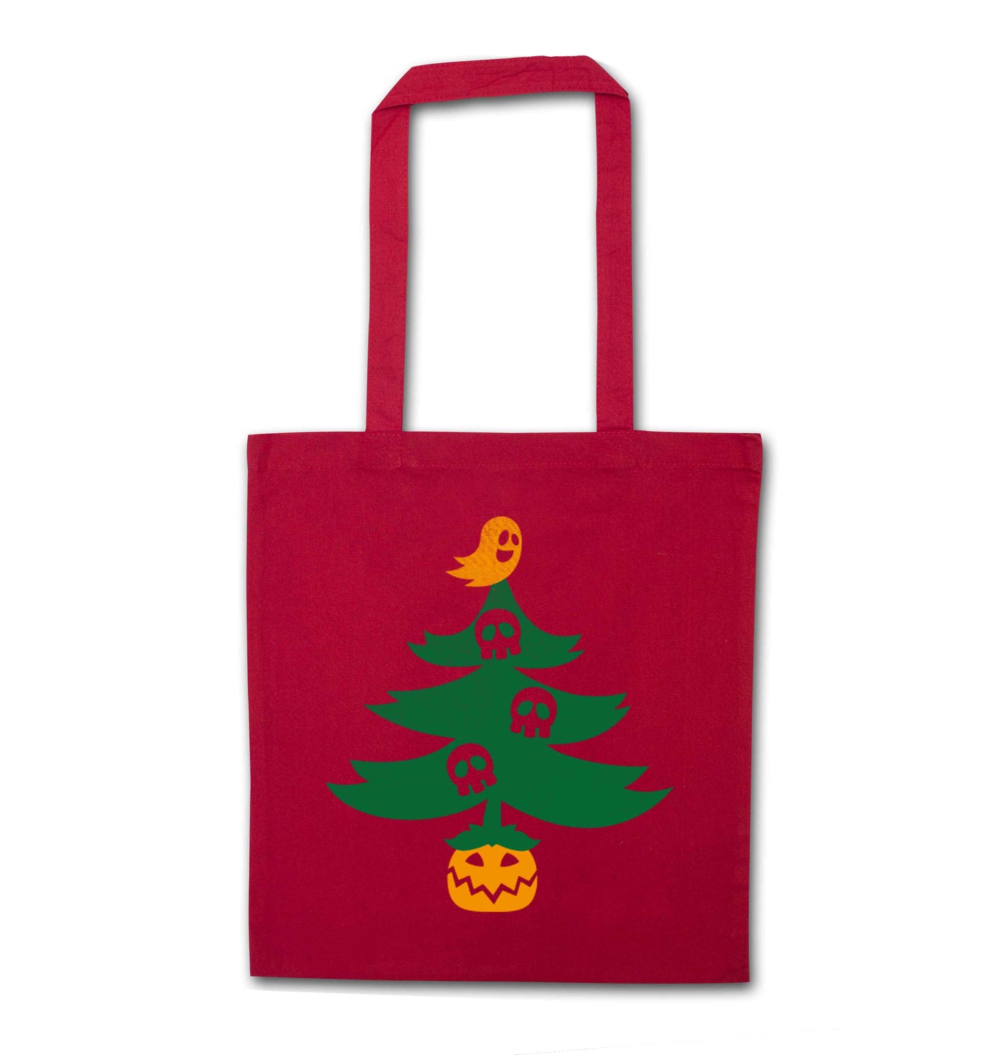 Halloween Christmas tree red tote bag