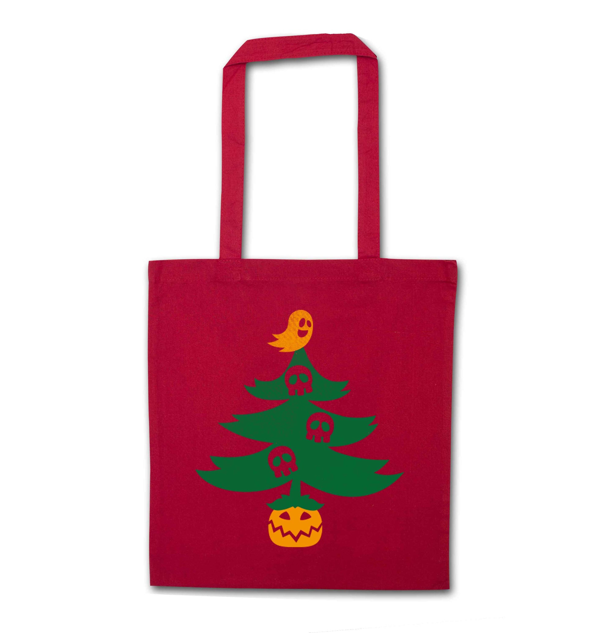 Halloween Christmas tree red tote bag