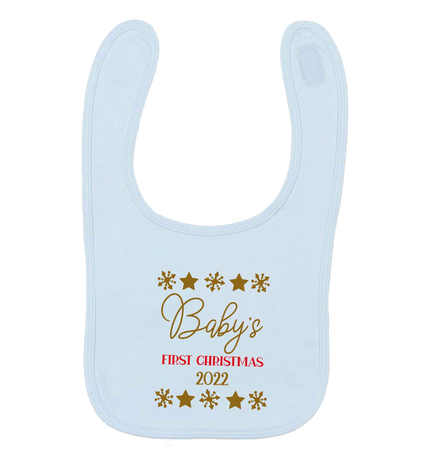 Baby's first Christmas pale blue baby bib