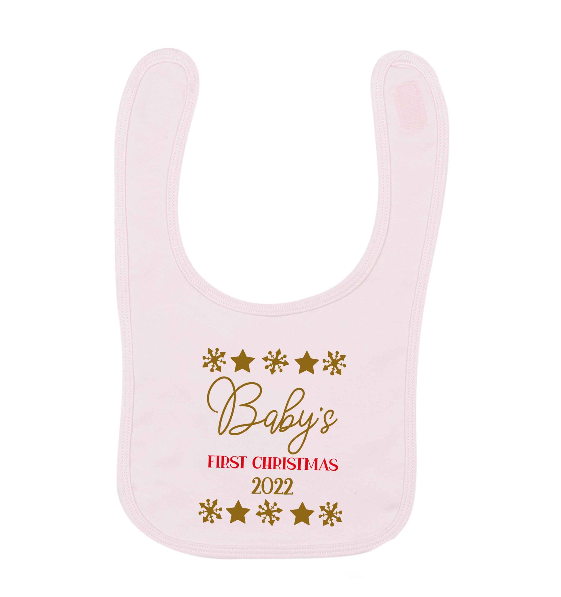 Baby's first Christmas pale pink baby bib