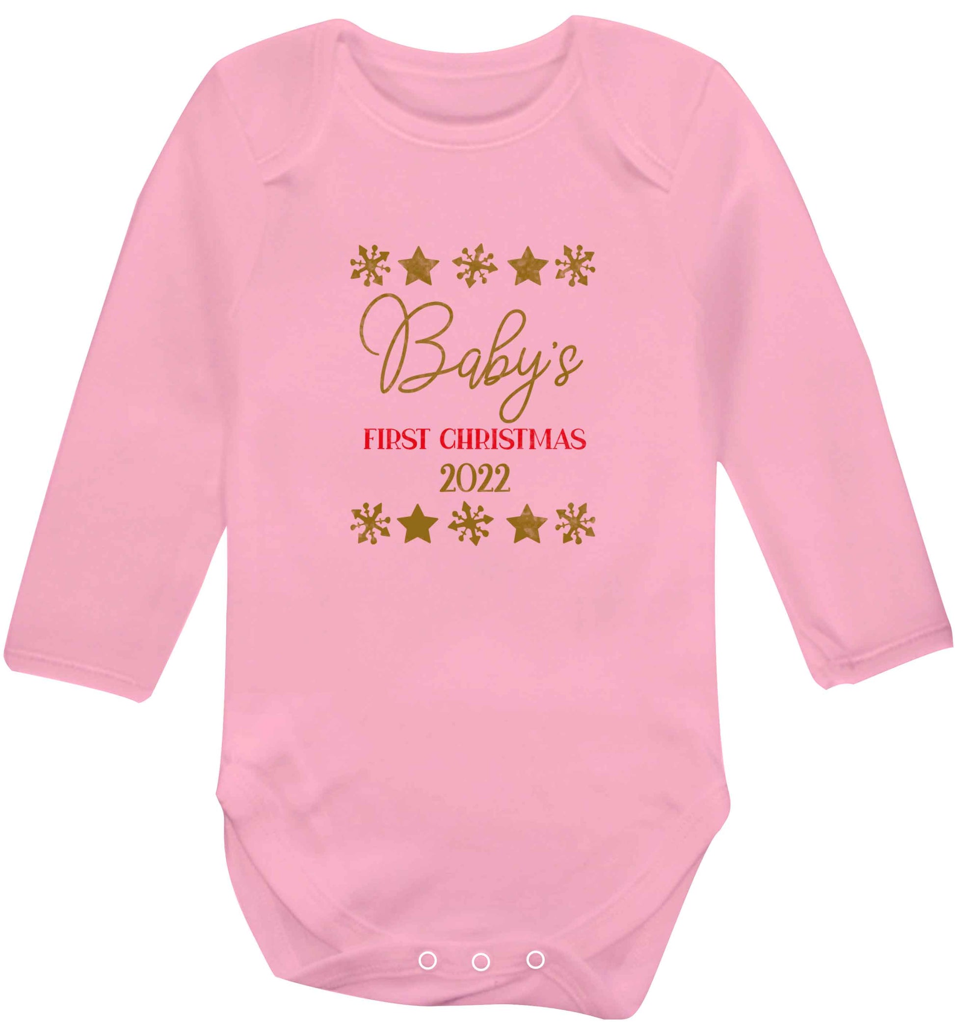Baby's first Christmas baby vest long sleeved pale pink 6-12 months