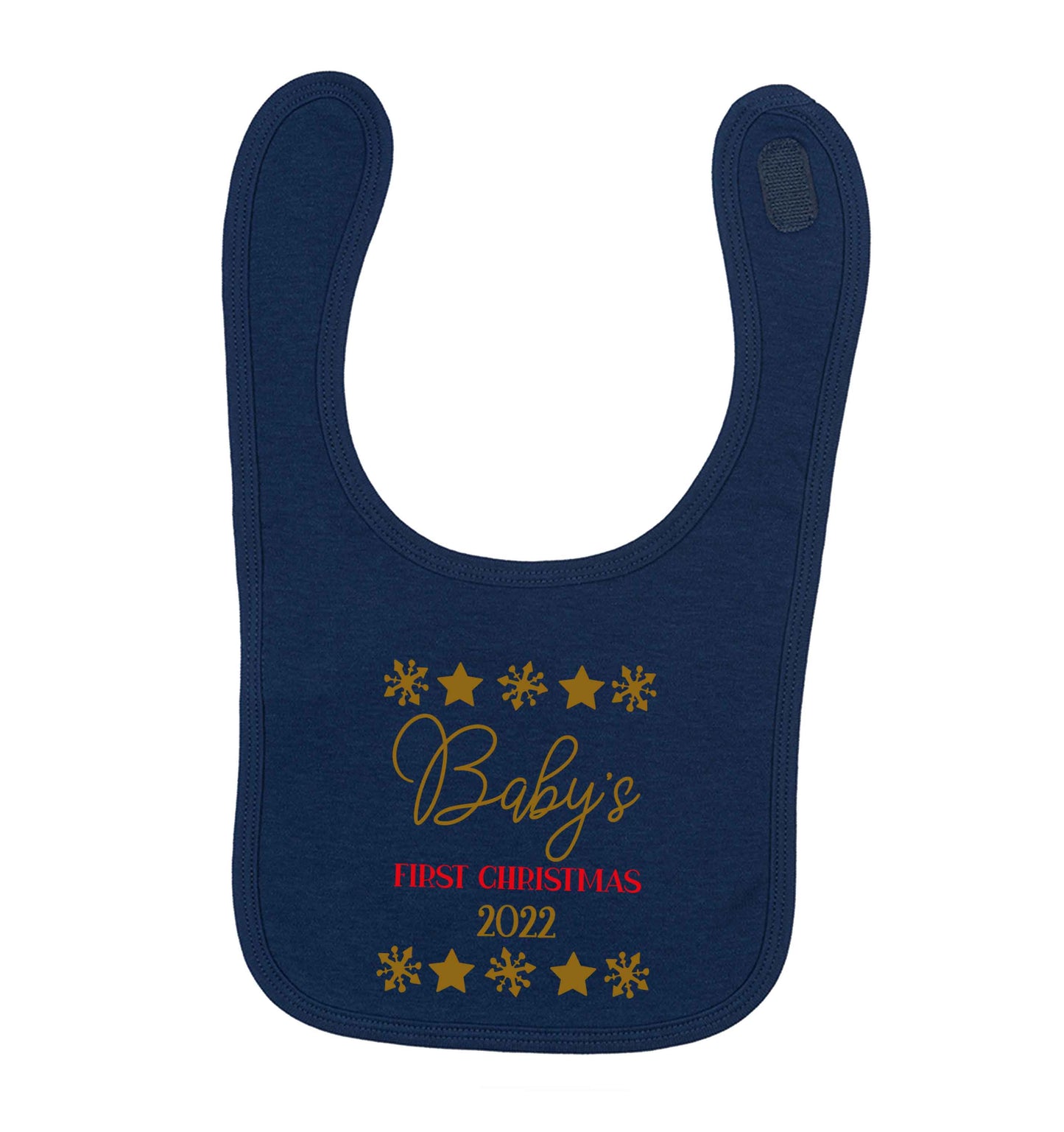 Baby's first Christmas navy baby bib