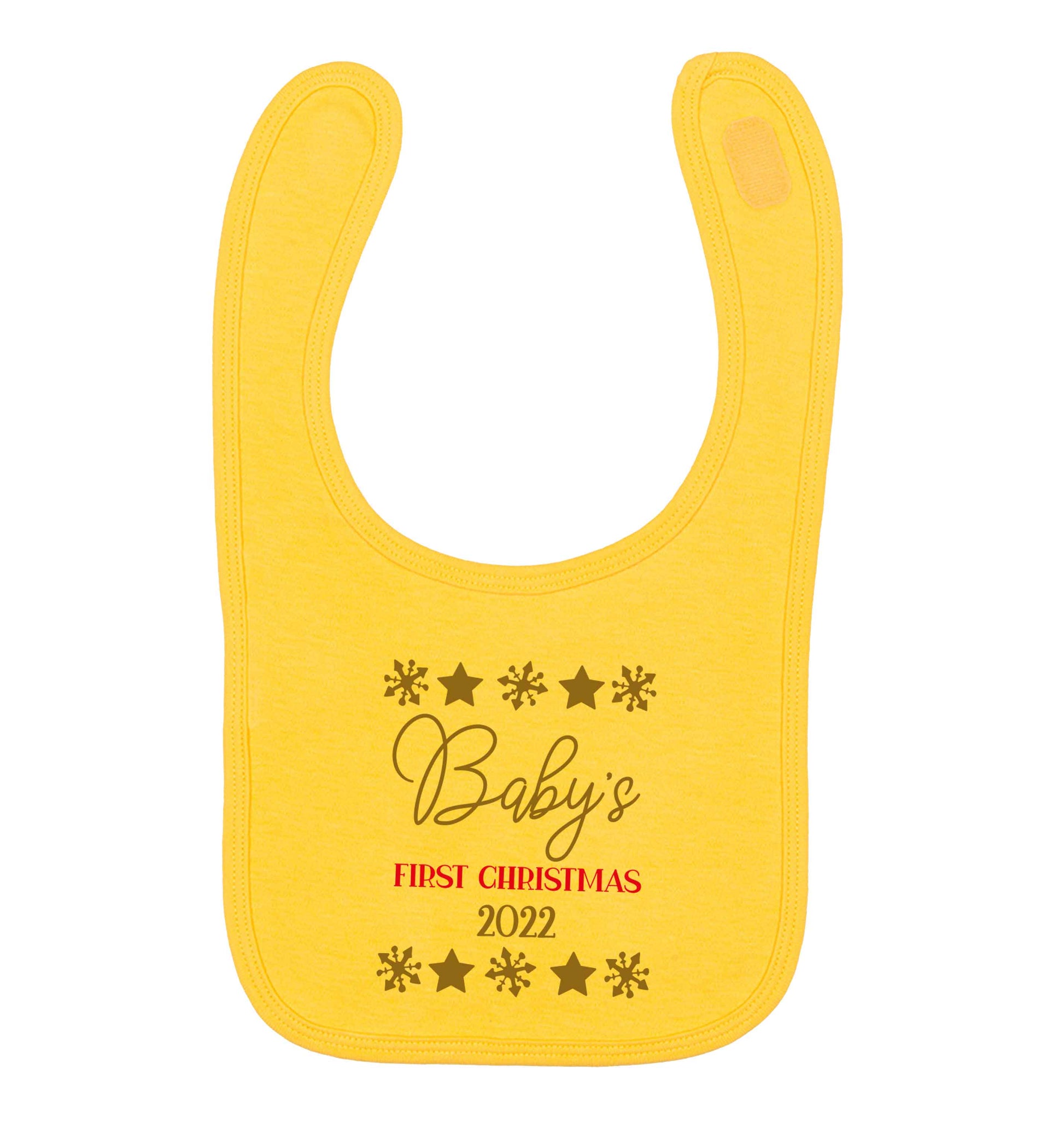 Baby's first Christmas yellow baby bib