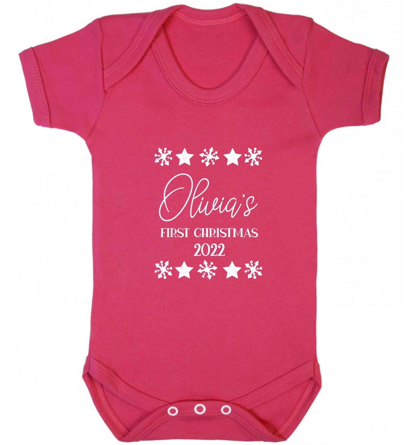 Personalised First Christmas baby vest dark pink 18-24 months