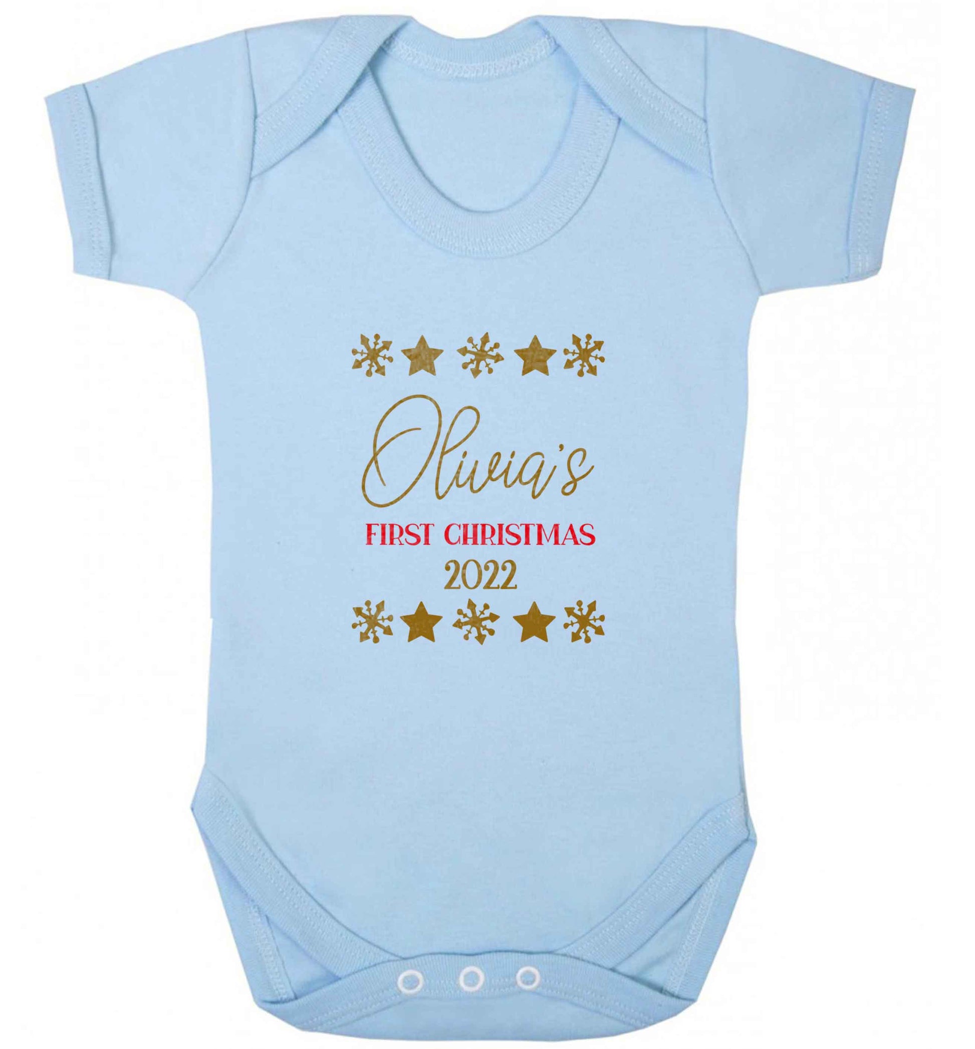Personalised First Christmas baby vest pale blue 18-24 months