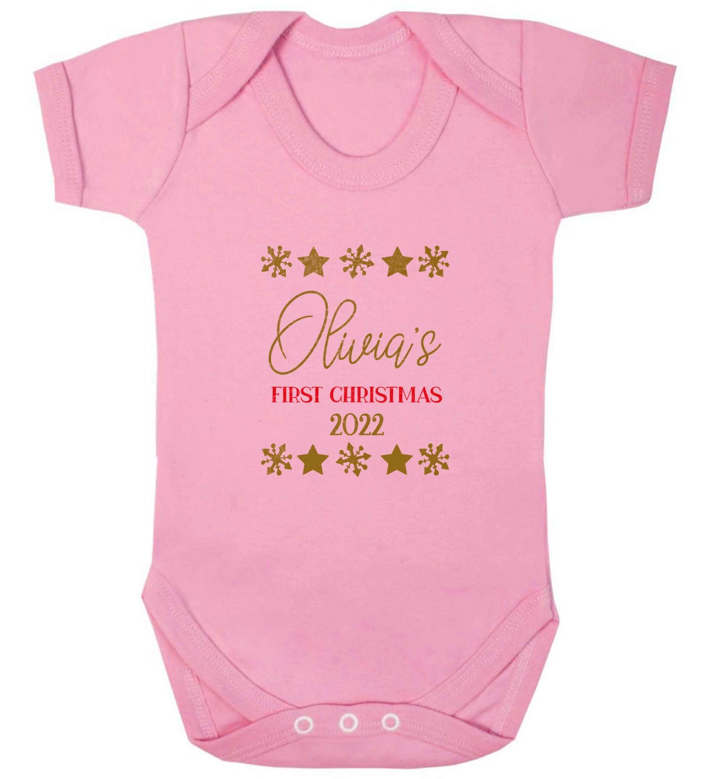 Personalised First Christmas baby vest pale pink 18-24 months