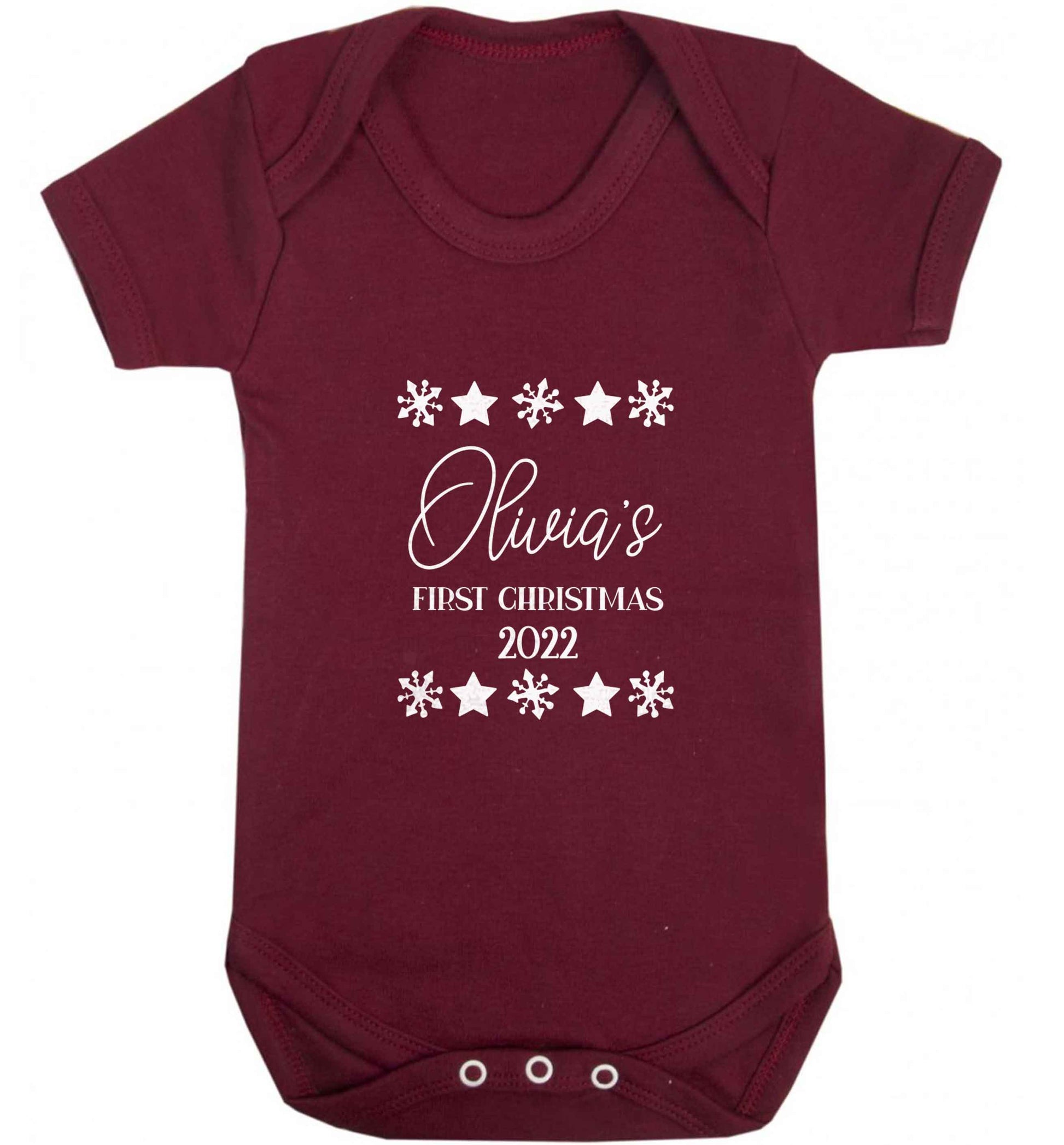 Personalised First Christmas baby vest maroon 18-24 months