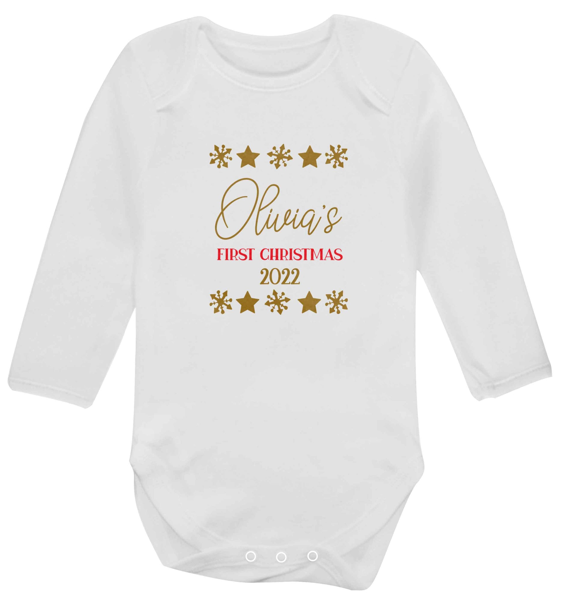 Personalised First Christmas baby vest long sleeved white 6-12 months