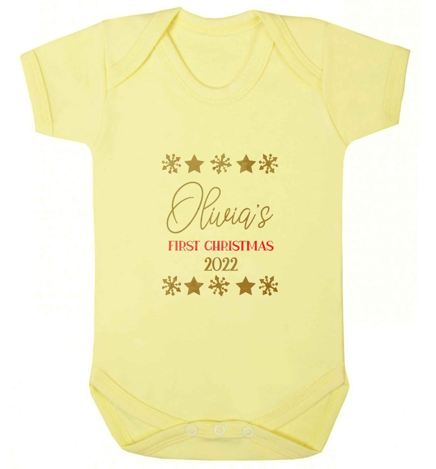 Personalised First Christmas baby vest pale yellow 18-24 months