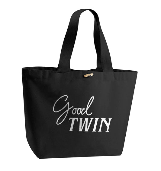 Good twin organic cotton premium tote bag with wooden toggle in black