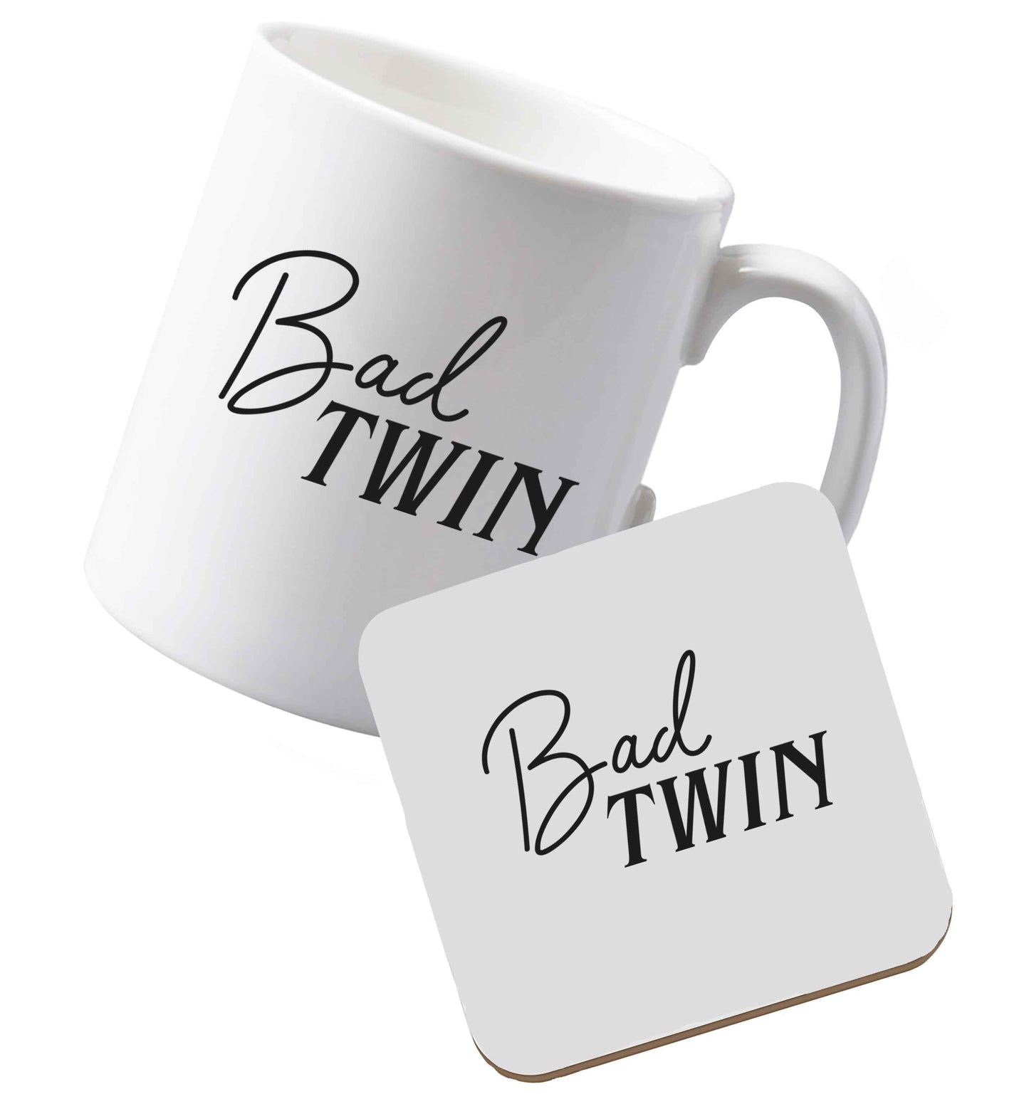 10 oz Ceramic mug and coaster Bad twin both sides
