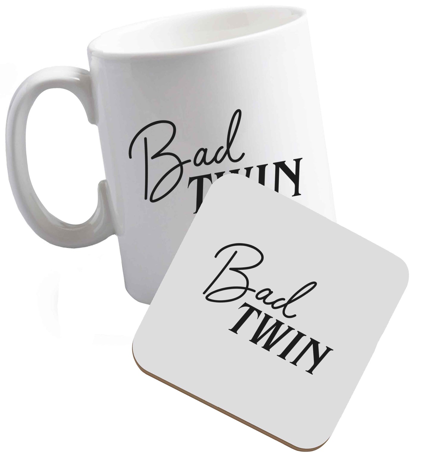 10 oz Bad twin ceramic mug and coaster set right handed
