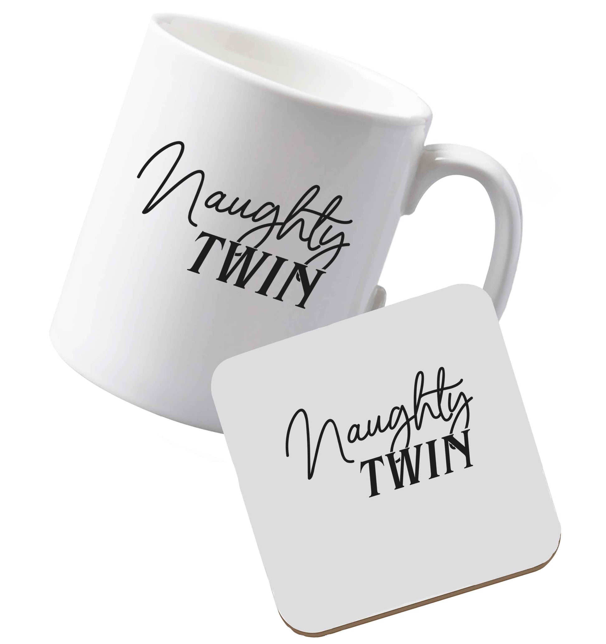 10 oz Ceramic mug and coaster Naughty twin both sides