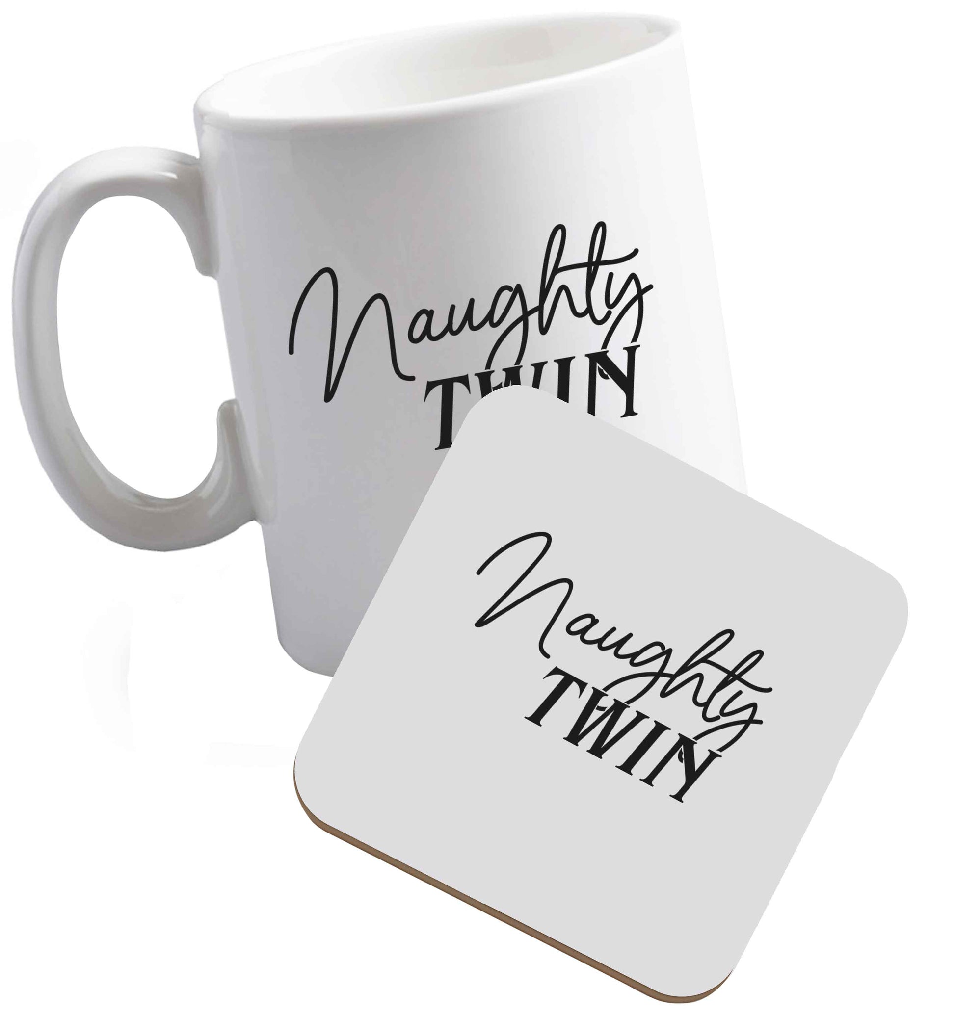10 oz Naughty twin ceramic mug and coaster set right handed