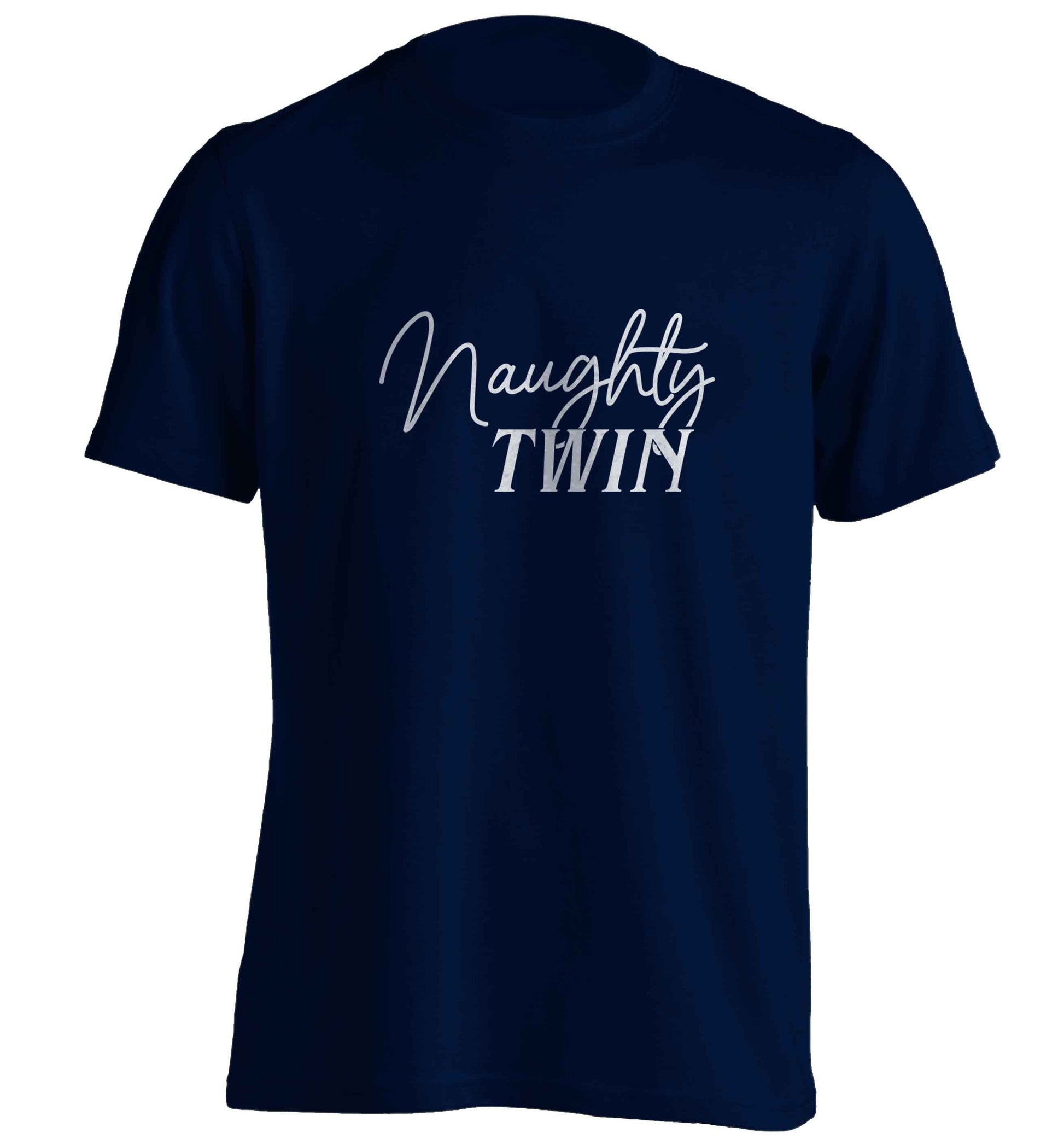 Naughty twin adults unisex navy Tshirt 2XL