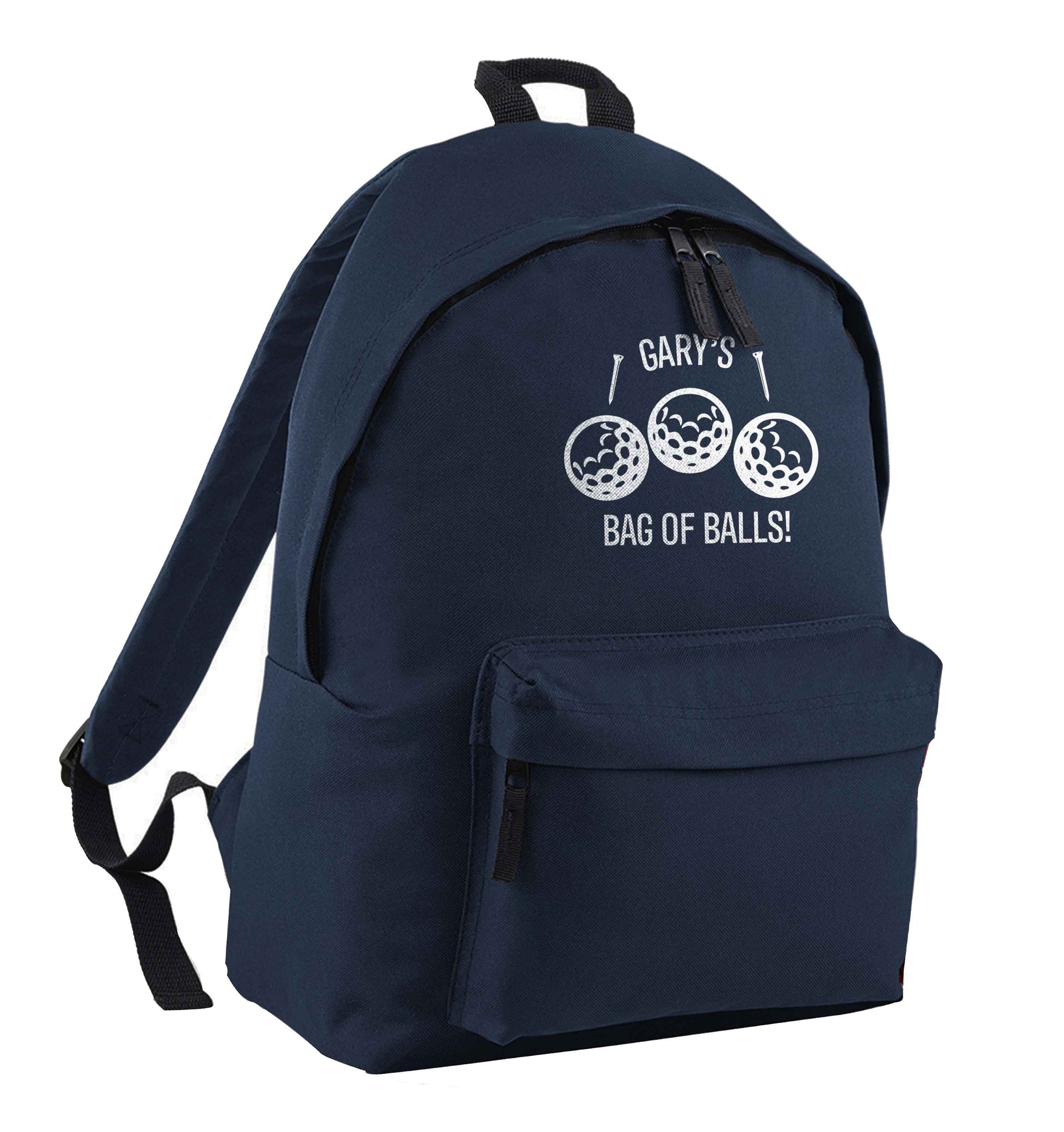 Personalised bag of golf balls navy adults backpack