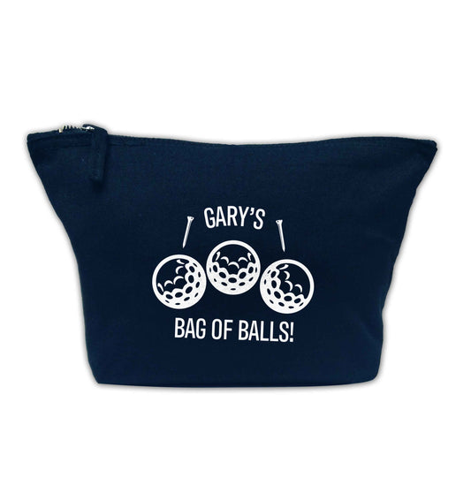 Personalised bag of golf balls navy makeup bag
