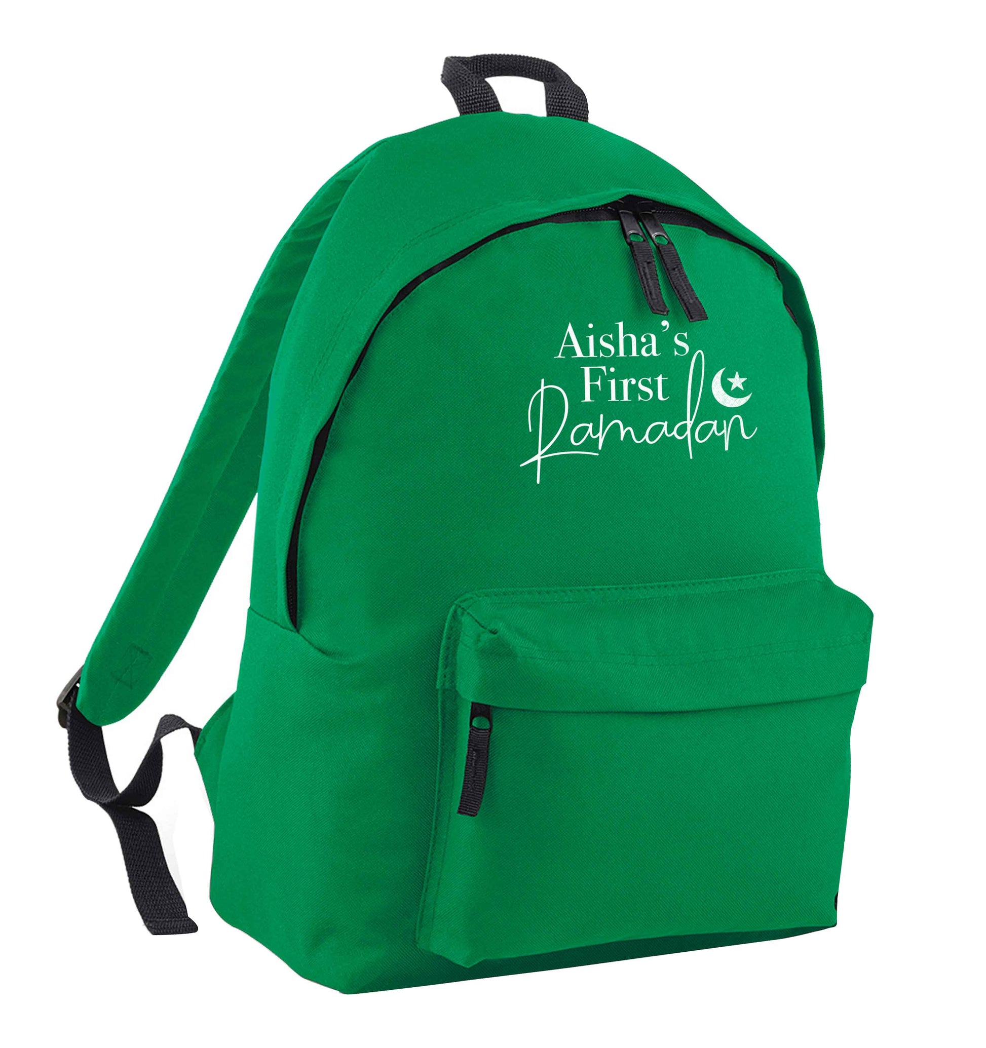 Personalised first Ramadan green adults backpack