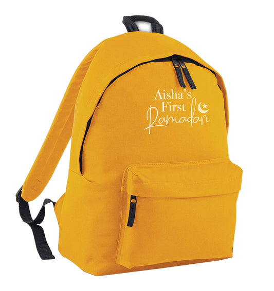 Personalised first Ramadan mustard adults backpack