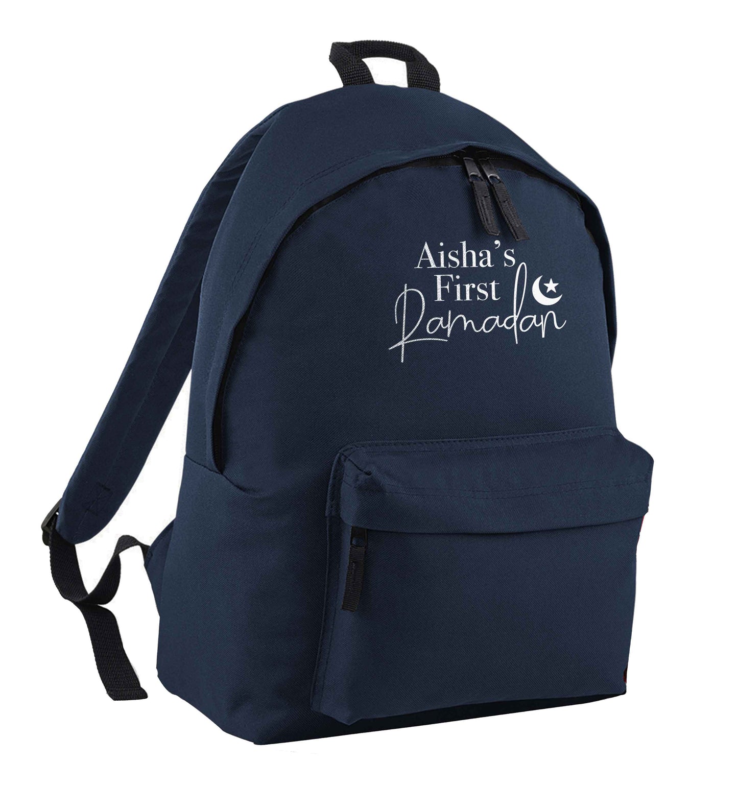 Personalised first Ramadan navy adults backpack