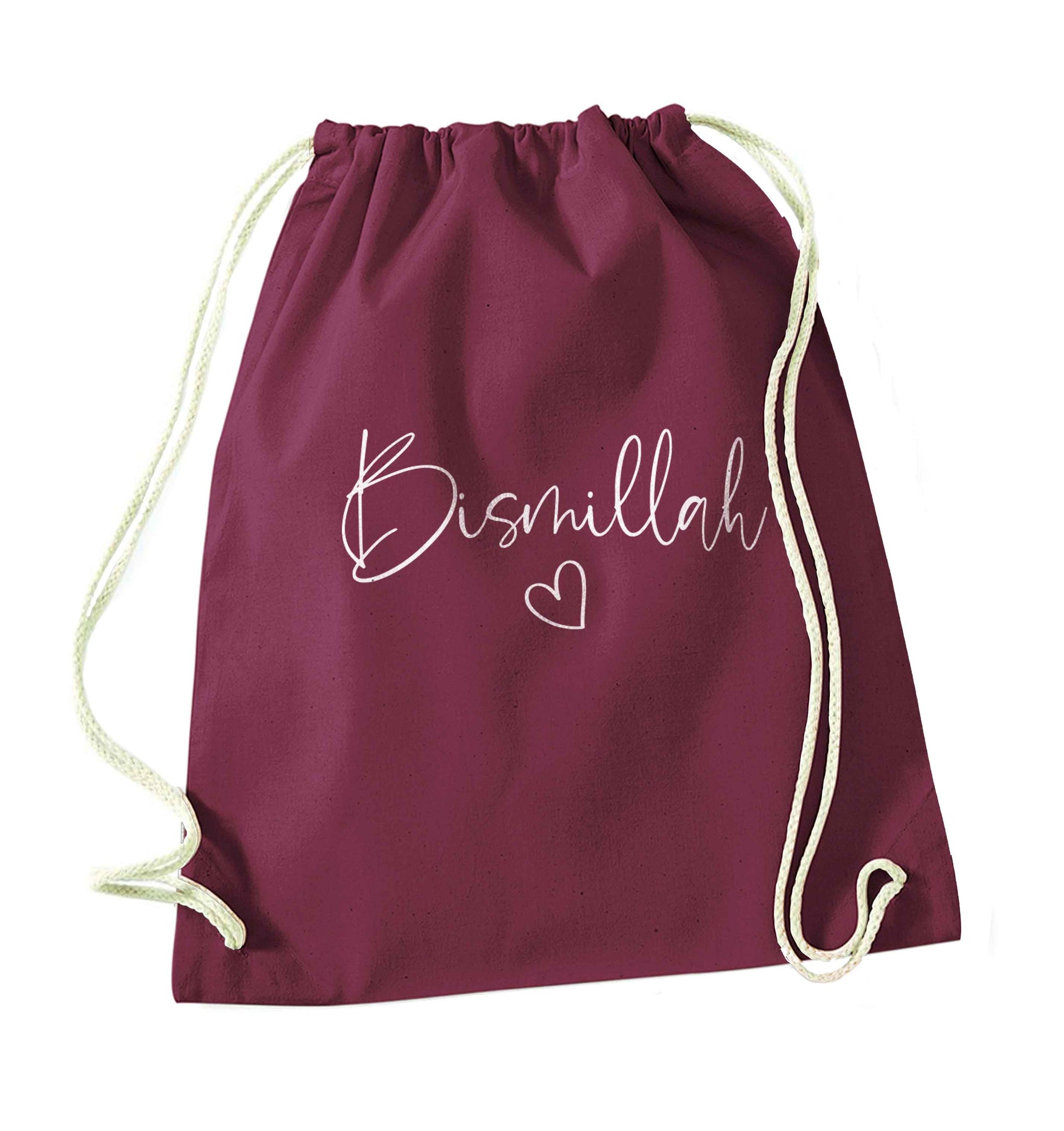 Bismillah maroon drawstring bag