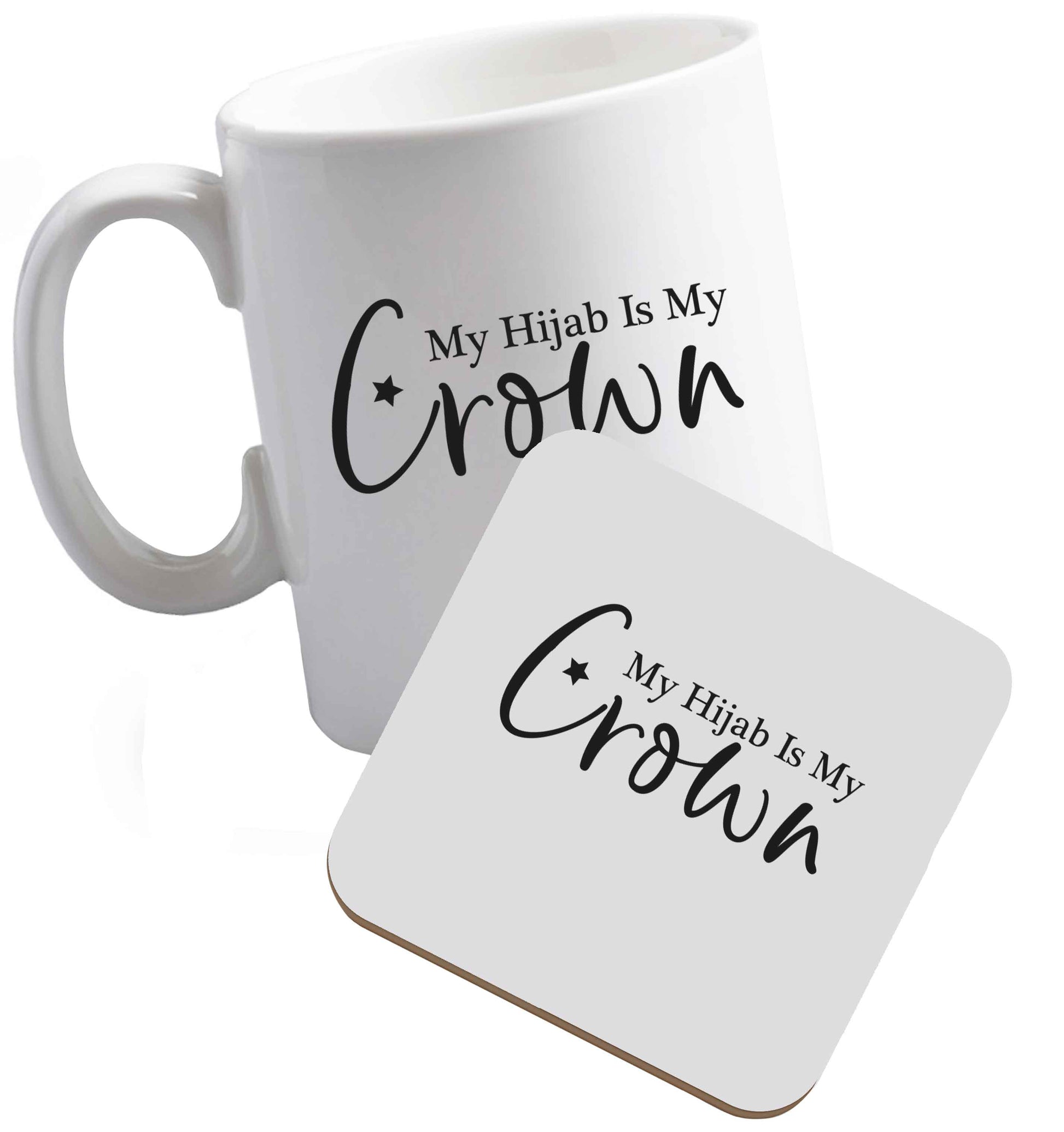10 oz My hijab is my crown ceramic mug and coaster set right handed