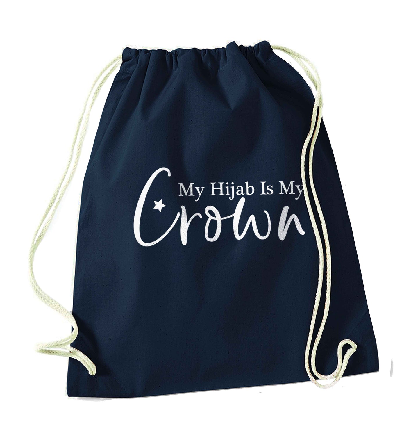 My hijab is my crown navy drawstring bag