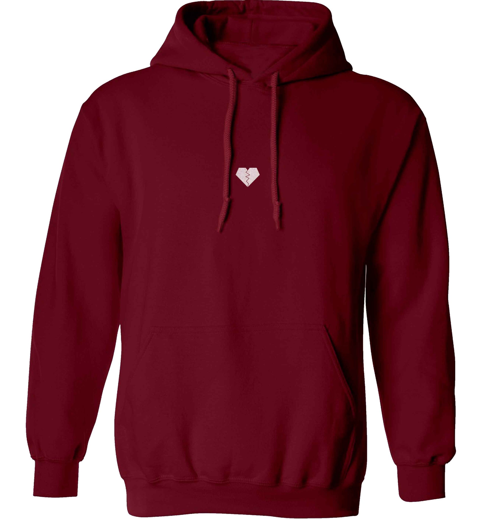 Tiny broken heart adults unisex maroon hoodie 2XL